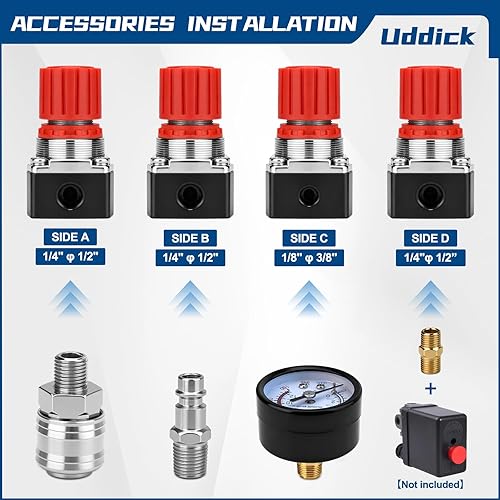 Miniatura 4 de Regulador de presión del compresor de aire 14 "Válvula de expansión neumática, válvula de control de presión con conexión 180psi 12bar (válvula de