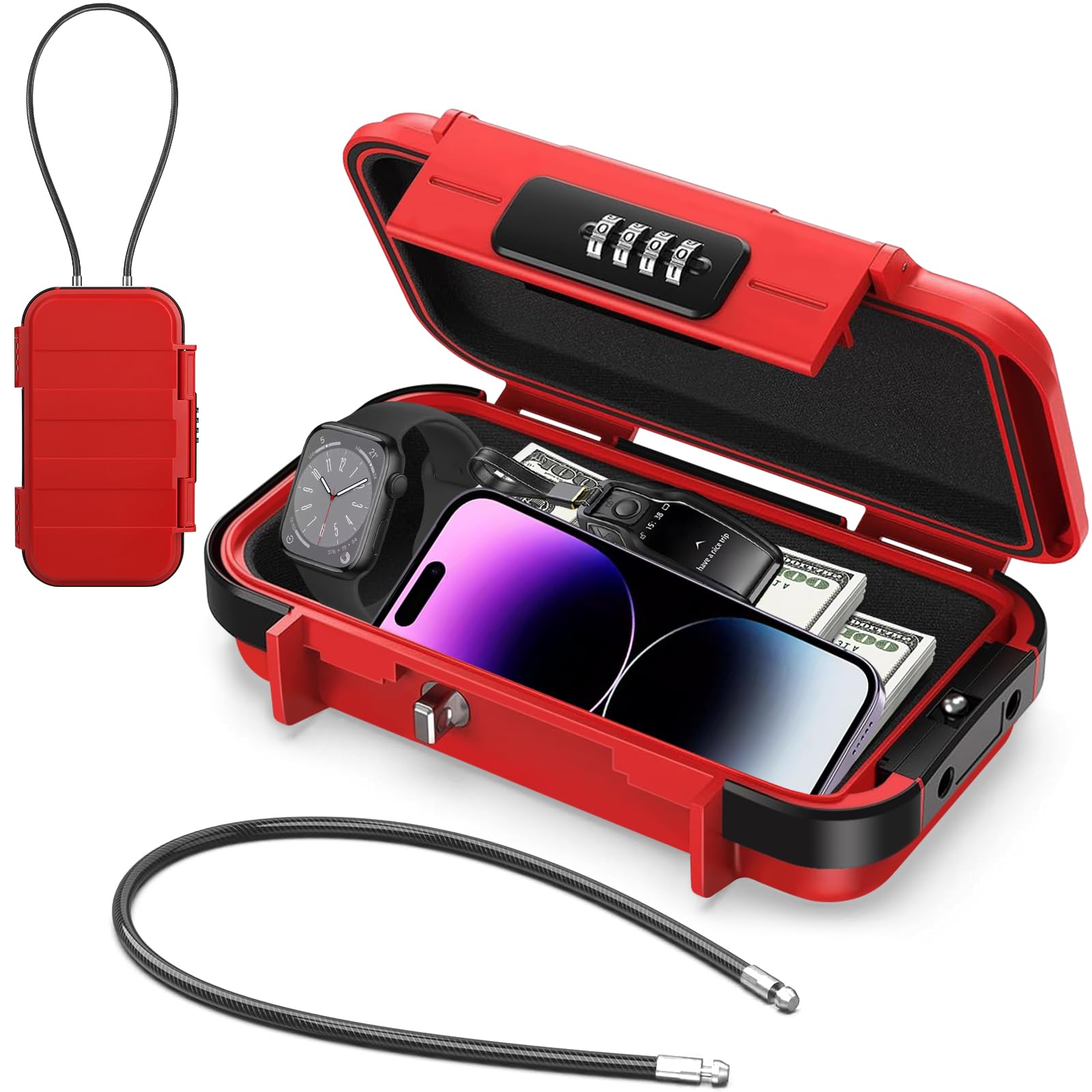 Coffre-fort portable, étanche, avec serrure à combinaison, avec câble métallique amovible de 6 mm d'épaisseur, sécurise les objets de valeur en voyage, à la plage, au camping, au bureau, en voiture -