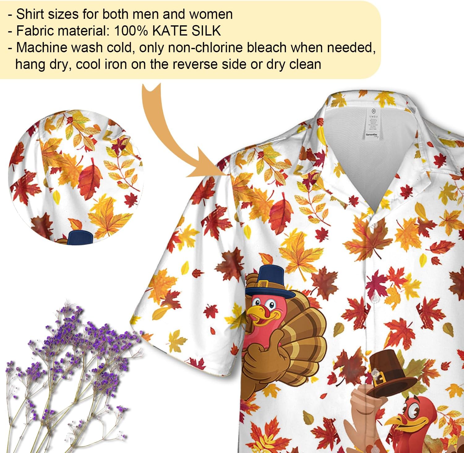 Men's Happy Thanksgiving Hawaiian Shirts - Turkey Print Button Down Mens Hawaiian Shirts Short Sleeve Set 133