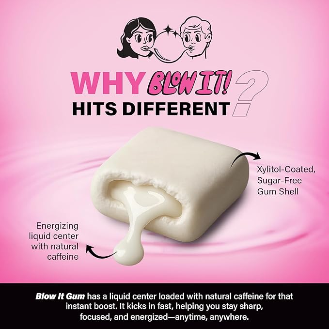 Chicle Blow It Sabor Zapple Sin Azúcar con Cafeína - Pack de 30 Unidades miniatura 4