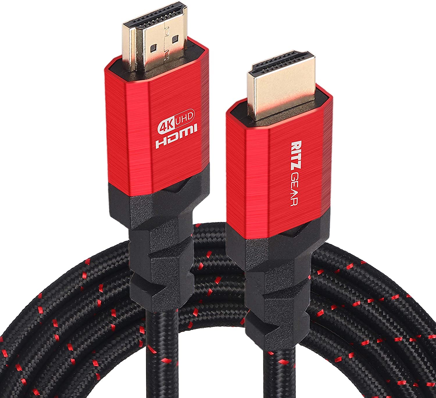 Ritz Gear 4K HDMI 2.0 Cable 1 ft. 18 Gbps Ultra High Speed Braided Nylon Cord & Gold Connectors - 4K@60Hz/UHD/3D/2160p/1080p/ARC & Ethernet. Compatible with UHD TV/Monitor/PC/PS5/Xbox