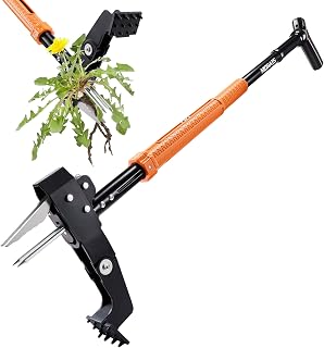 MORAIS Stand-Up Weed Puller: Heavy-Duty 4-Claw Stainless Steel, 39-46" Adjustable Handle, Foot Pedal & Easy Eject - No Bending Weed Remover