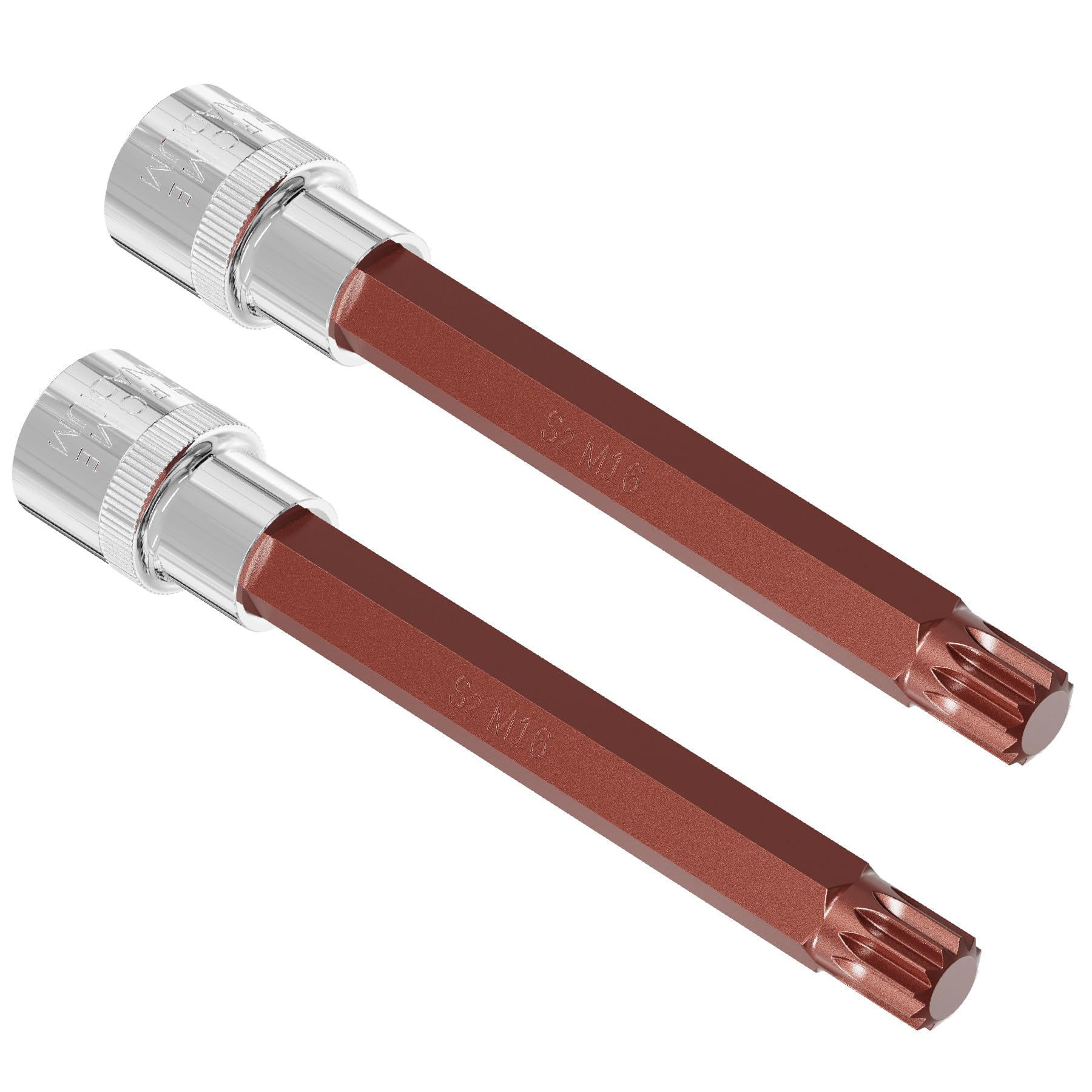 Douilles cannelées M16 1/2 XZN 12 pans 100 mm acier S2 pour clé à cliquet automobile