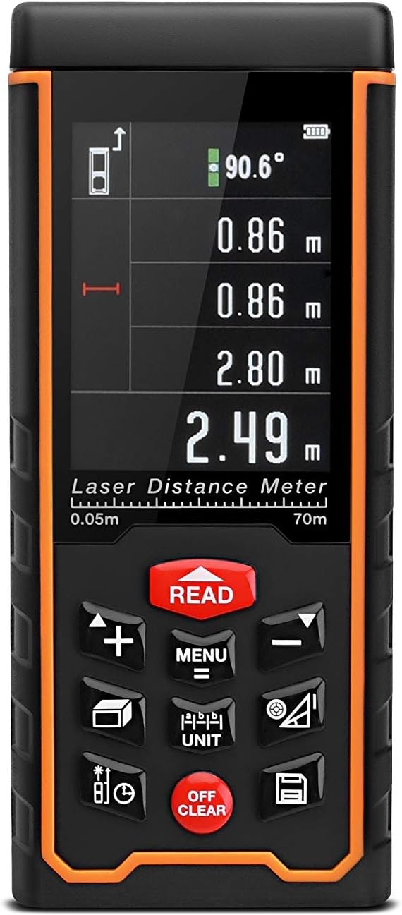 Laser Measure 70M Handheld Digital Laser Distance Meter Rangefinder for Length Area Volume Angle