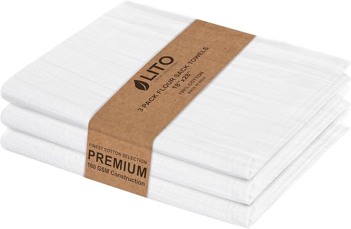 LITO LINEN AND TOWEL Flour Sack Tea Towels for Kitchen,