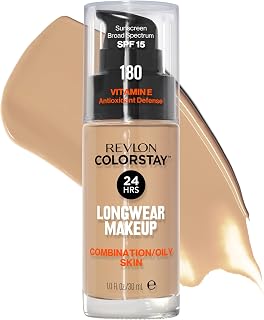Revlon ColorStay Liquid Foundation for Oily/Combo Skin, Matte Finish SPF 15, 24HR Wear, Sand Beige 180, 1 Fl Oz