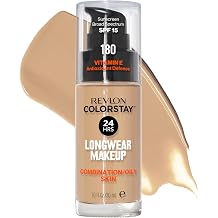Revlon Liquid Foundation, ColorStay Face Makeup for Combination &amp; Oily Skin, SPF 15, Medium-Full Coverage with Matte Finish, 180 Sand Beige, 1 Fl Oz