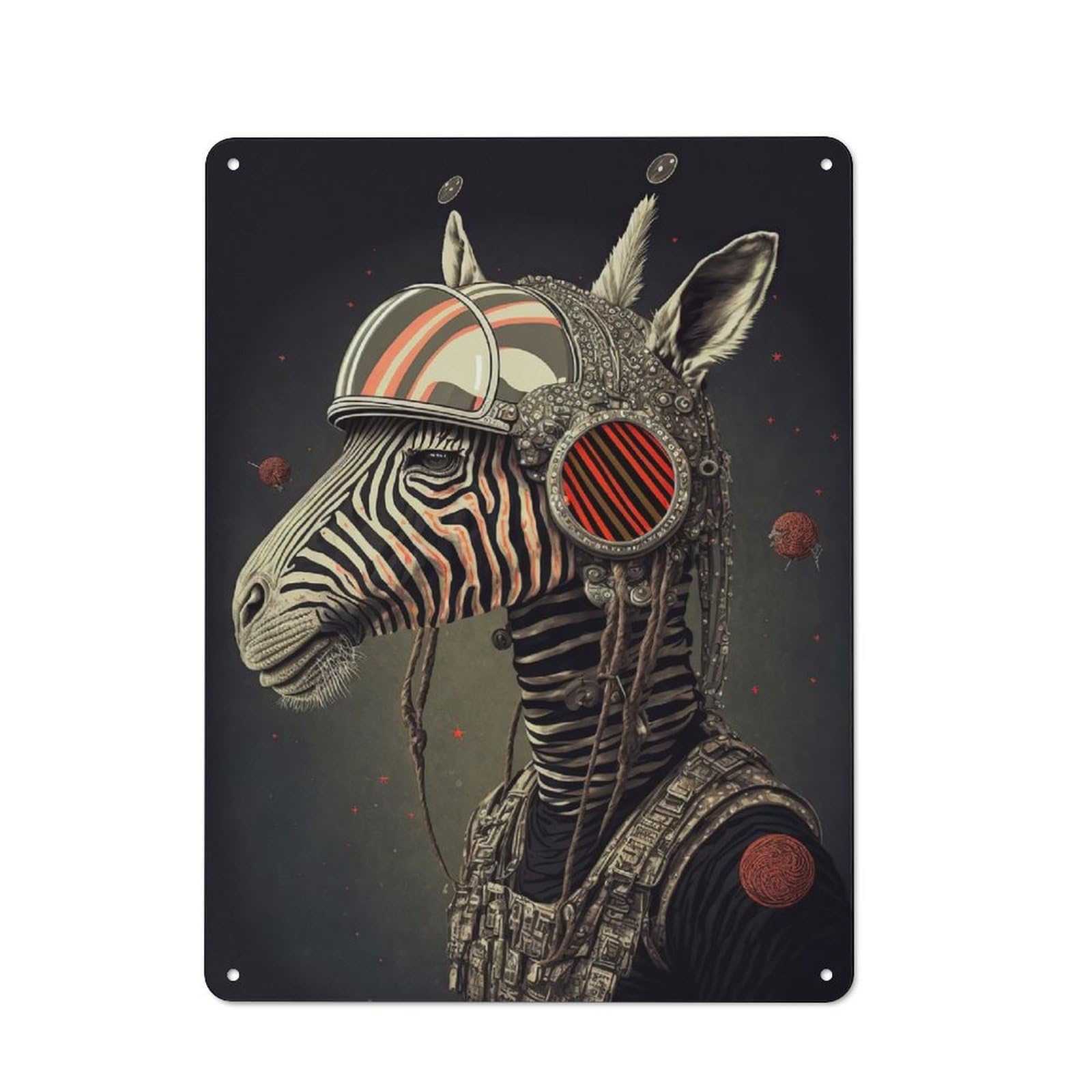 Zebra Astronaut Rustic Metal Wall Decor 40x30cm, Decorative Metal Plaque for Shed, Garden Room, Porch Or Garage