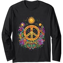 Peace sign of freedom hippie flower child colored Long Sleeve T-Shirt
