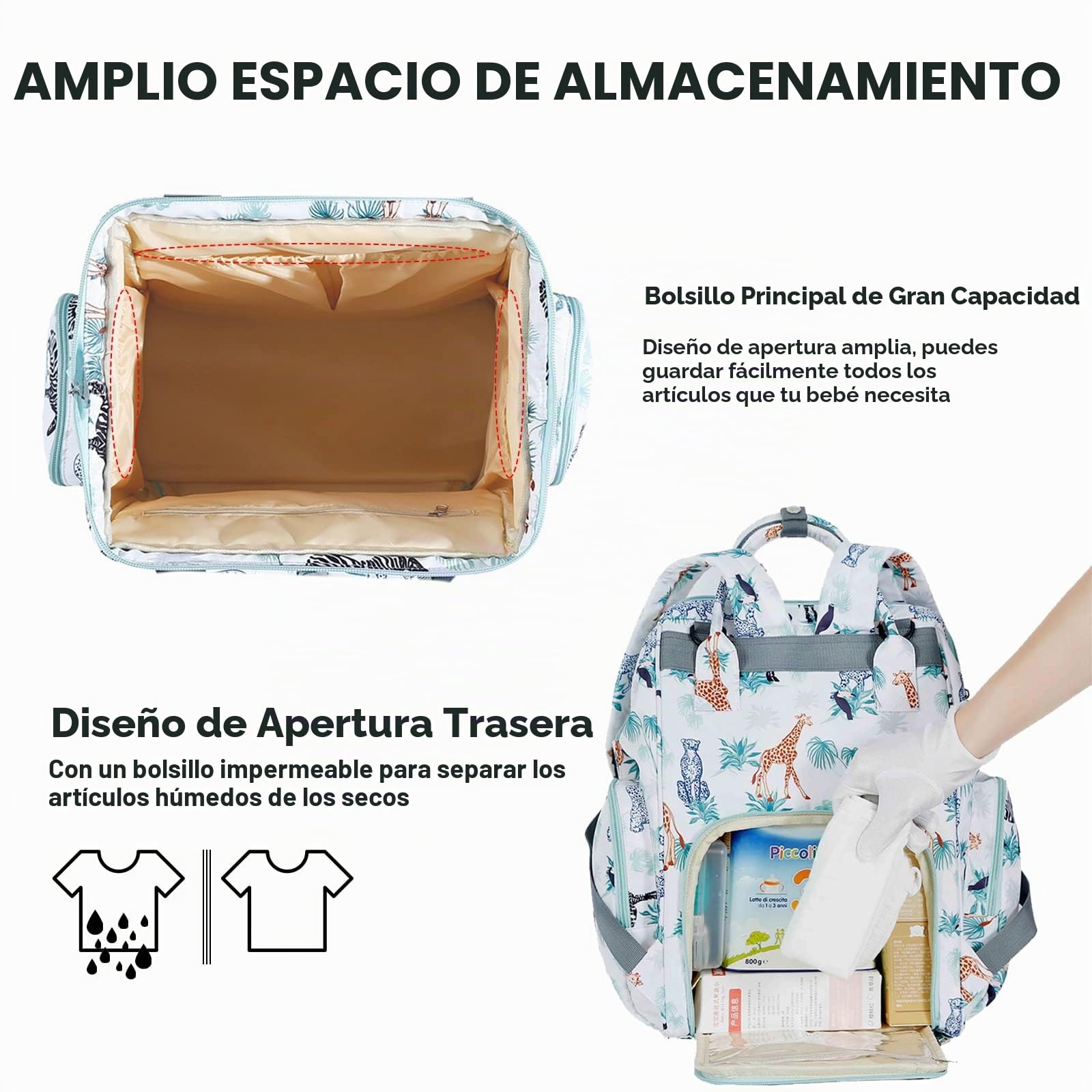 SONARIN Multifuncional Impermeable Mochila de Pañales para Bebé,Gran Capacidad Bolsa de Pañales Bolso Cambiador Bolsa para Pañales de Viaje con Cambiador & Ganchos Carrito Bebé(Flores)