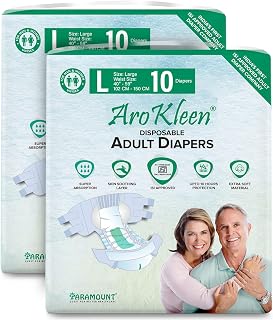 AroKleen (ISI CERTIFIED) Adult Diapers Tape Style | Large (L) Size, 20 Count, Waist Size (102-150cm | 40"-59" inches), Uni... Price In India