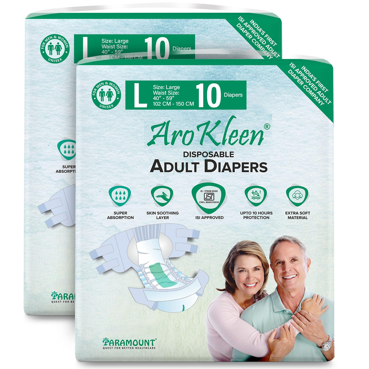 AroKleen (ISI CERTIFIED) Adult Diapers Tape Style | Large (L) Size, 20 Count, Waist Size (102-150cm | 40"-59" inches), Uni...