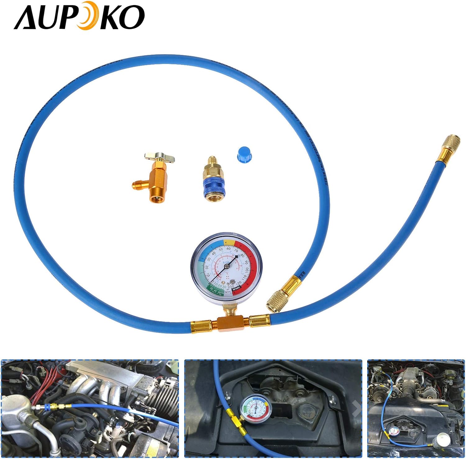 Aupoko R134A Car AC Refrigerant Charge Hose, AC Charge Hose with Gauge, R134A Can Tap Valve, R134A Quick Couple, Low Pressure Gauge and 59'' Recharge Hose : Automotive