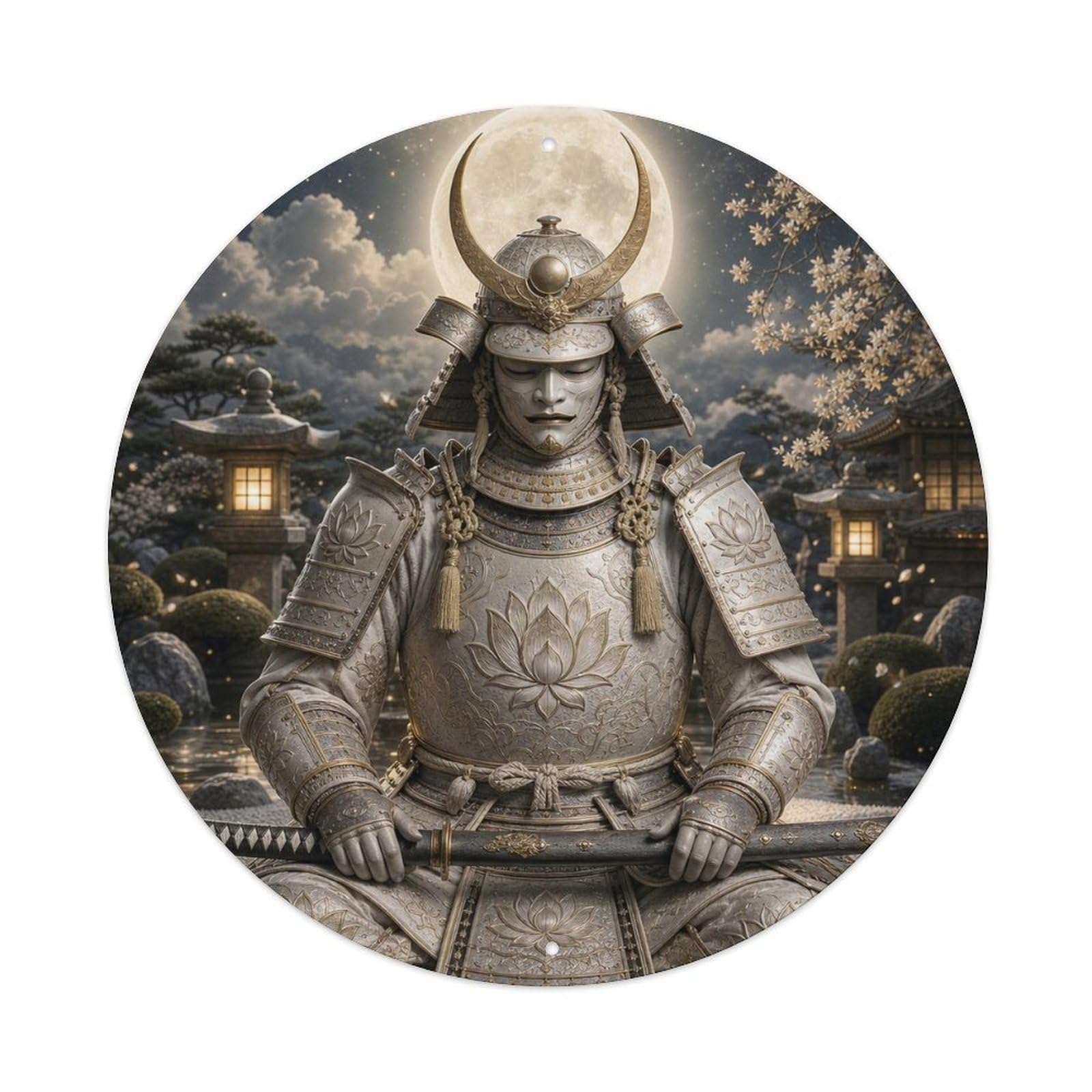 Okngb Style Dark Pearl Moon Frontal Meditation Stance Warrior Seal Metal Tin Sign Plaque Wall Decor For Cafe, Man Cave, Club Bar, Office, Home Garden Round Metal Poster 8X8inch