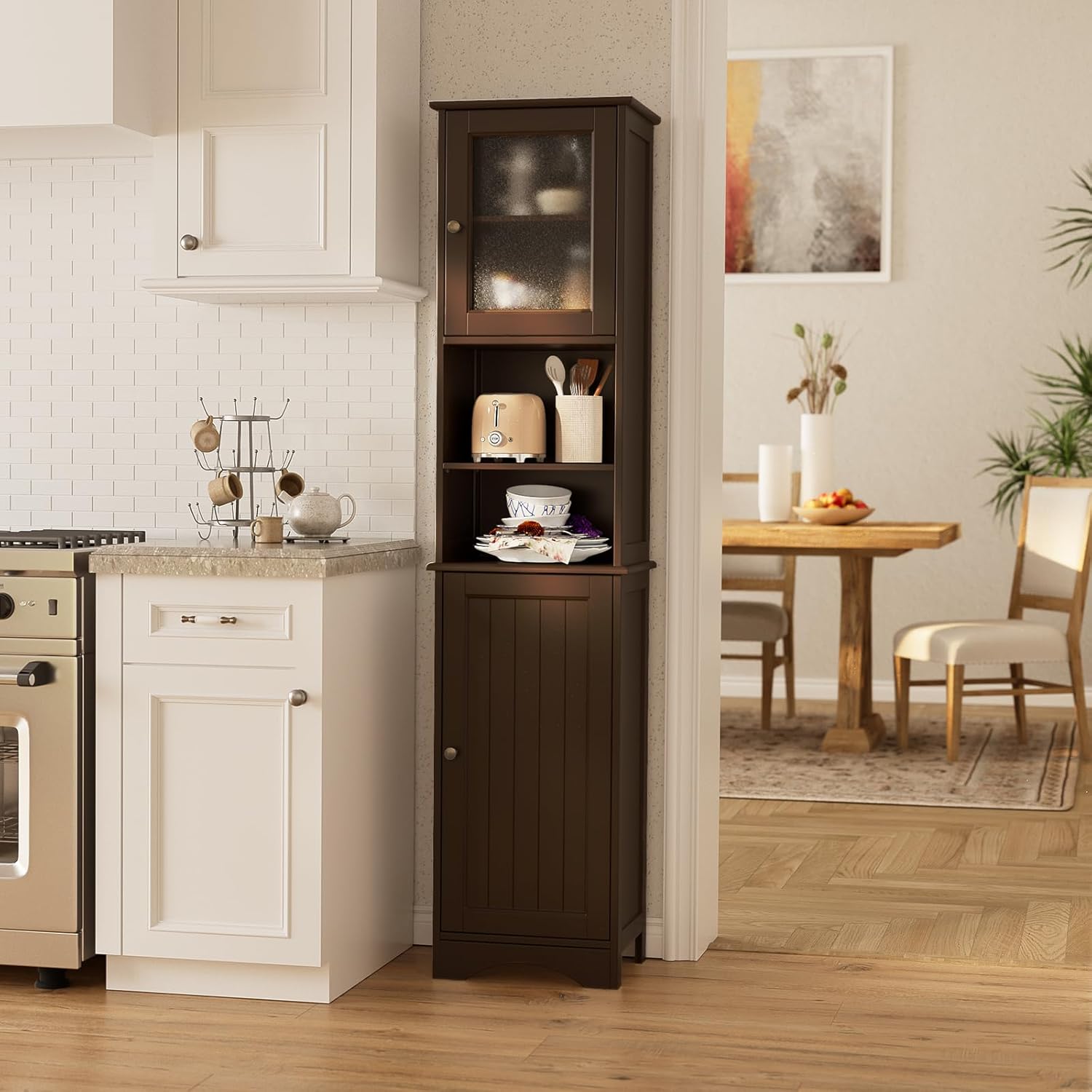 Gizoon Tall Bathroom Storage Tower in a kitchen setting