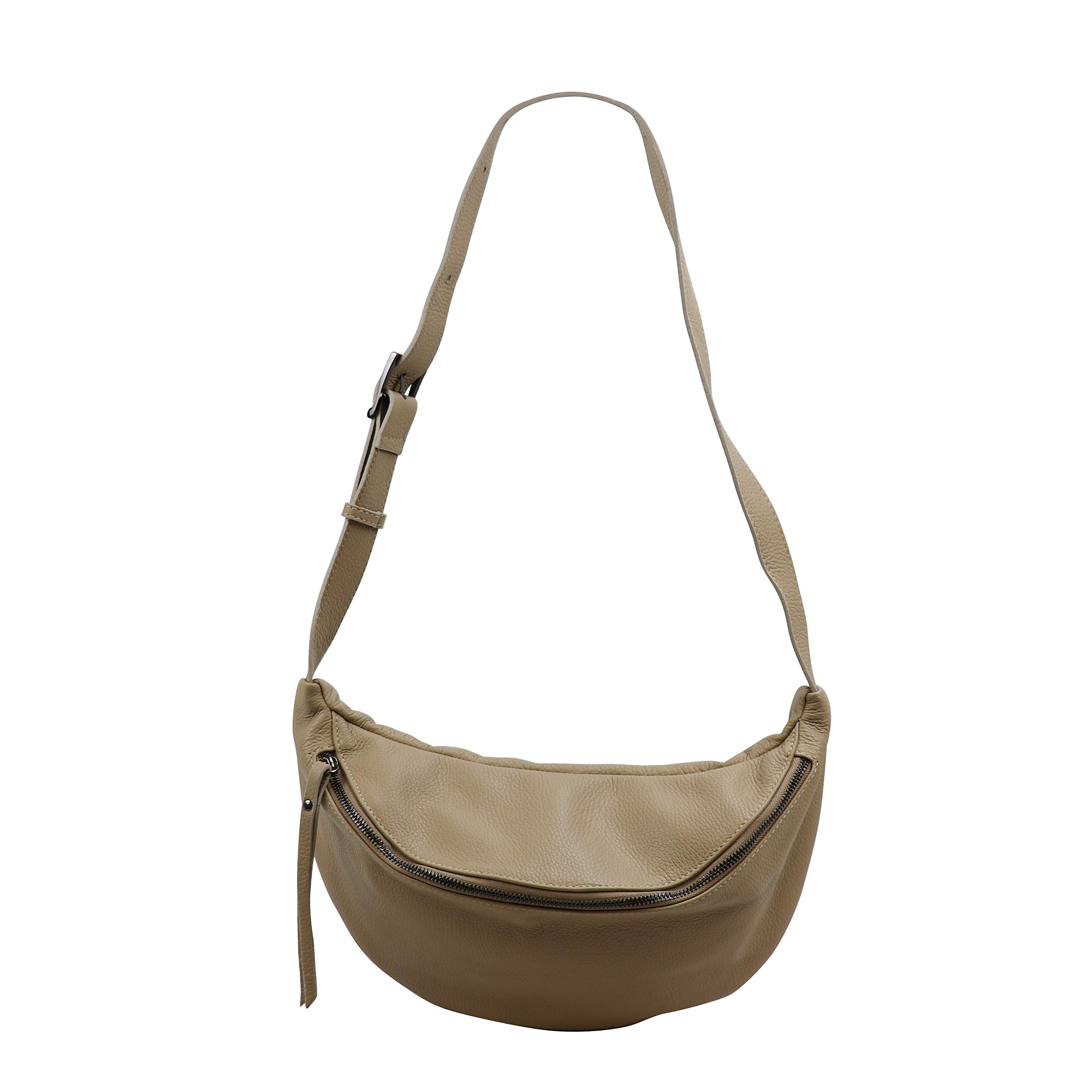 SH Leder Prawdziwa skóra damska torebka na klatkę piersiową unisex na festiwal podróż średnia torba biodrowa Crossbody Bag damska skórzana torba 37 x 21 cm Fania G697, Helltaupe
