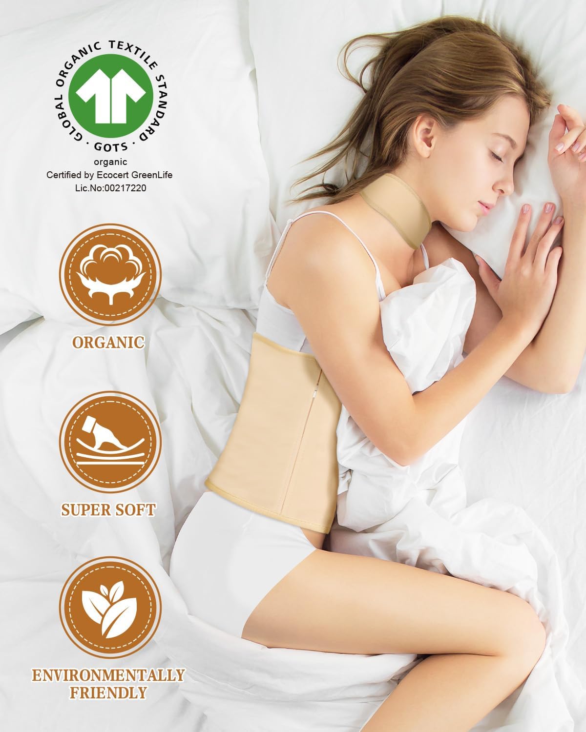 Castor Oil Pack Wrap Organic Cotton - Castor Oil Body Wraps Organic for Neck Waist, RACCOMB Adjustable Reusable Organic CastorOil Compress Packs Kit for Women 2PCs