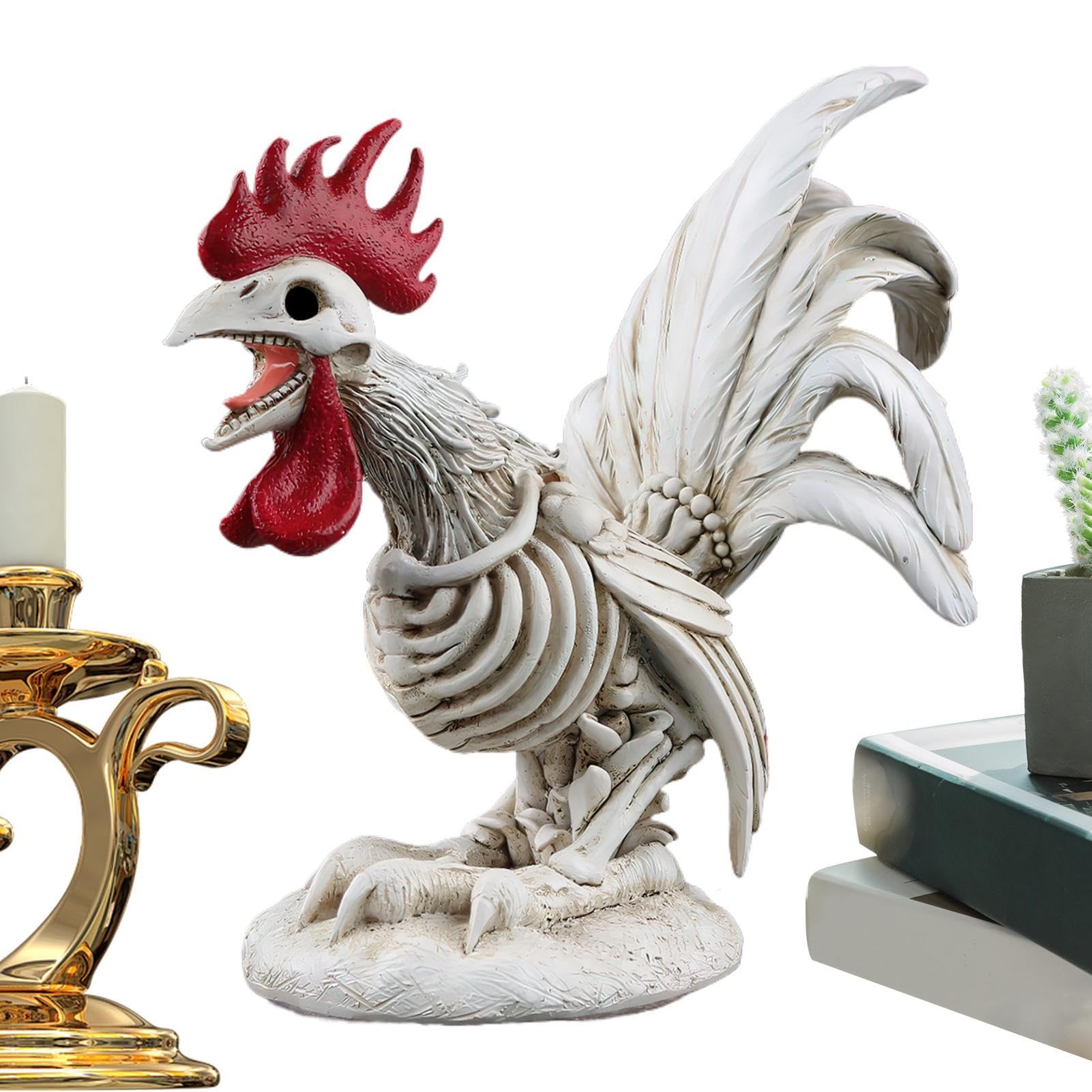 Figurines squelette de poulet d'Halloween et coq en résine pour extérieur