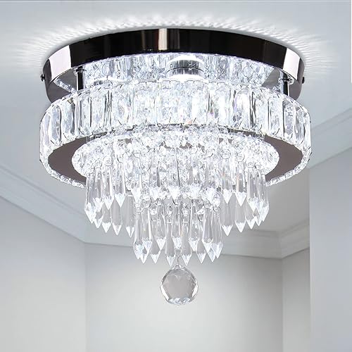 Lámpara colgante de cristal de 11.8" LED, lámpara de techo empotrada de cristal moderna, lámpara colgante para dormitorio, comedor, pasillo (6500K
