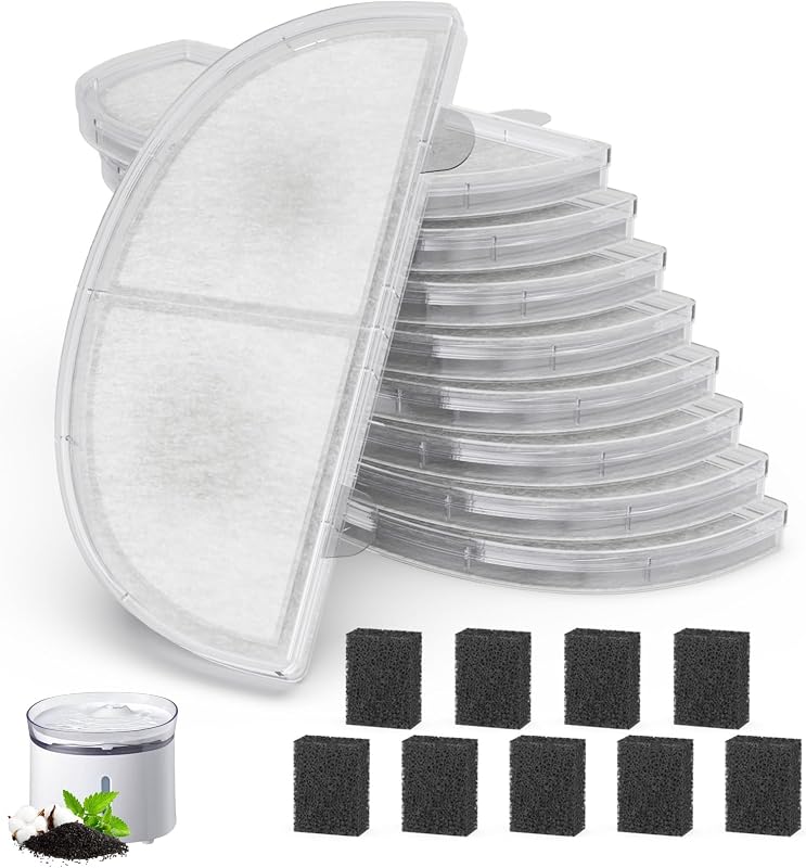 Refil para Fonte de Água para Gatos ITSCUTE com Filtragem em Camadas, Compatível com WF20, CF20 e BF10, Pacote com 9 Filtros e 9 Esponjas