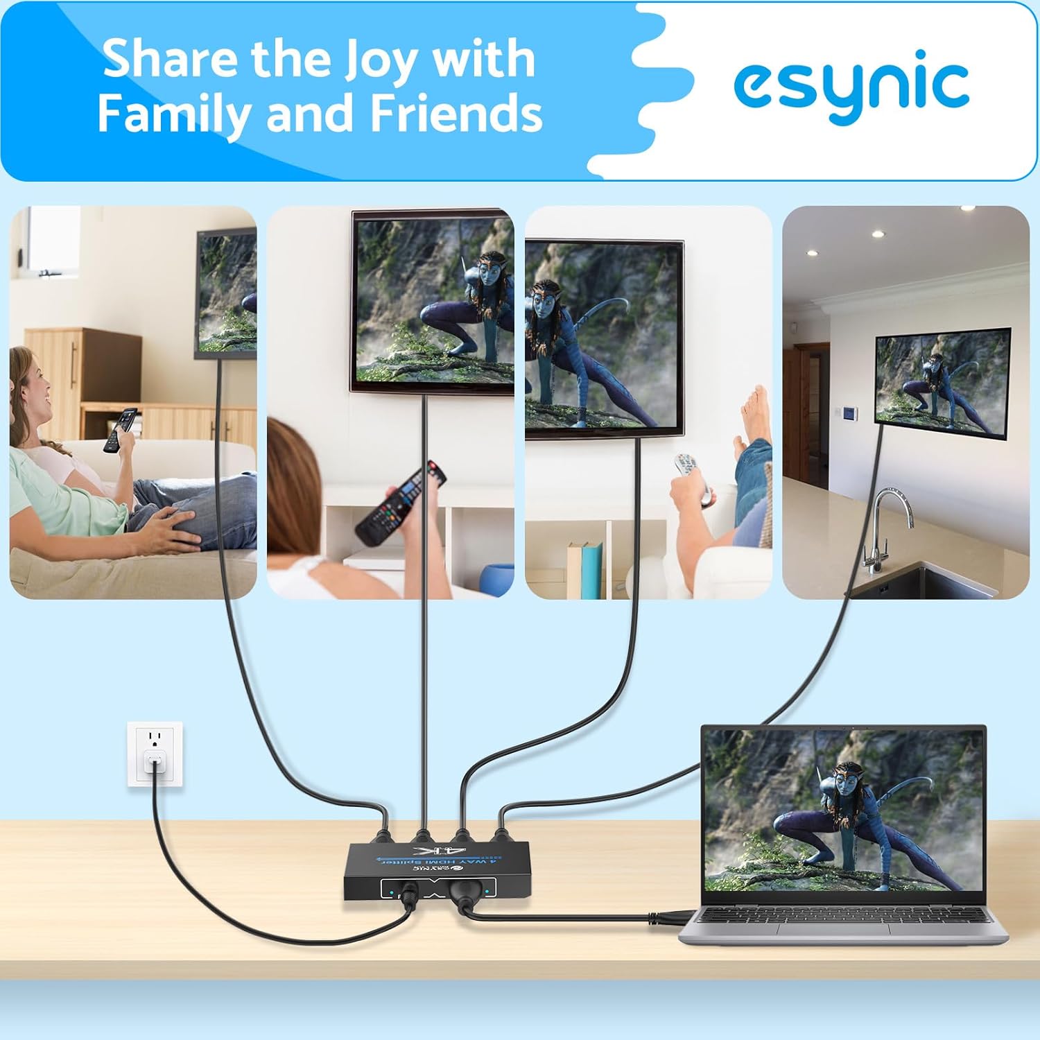 eSynic Professional Optical to RCA Adapter& 4 Way HDMI Splitter Kit