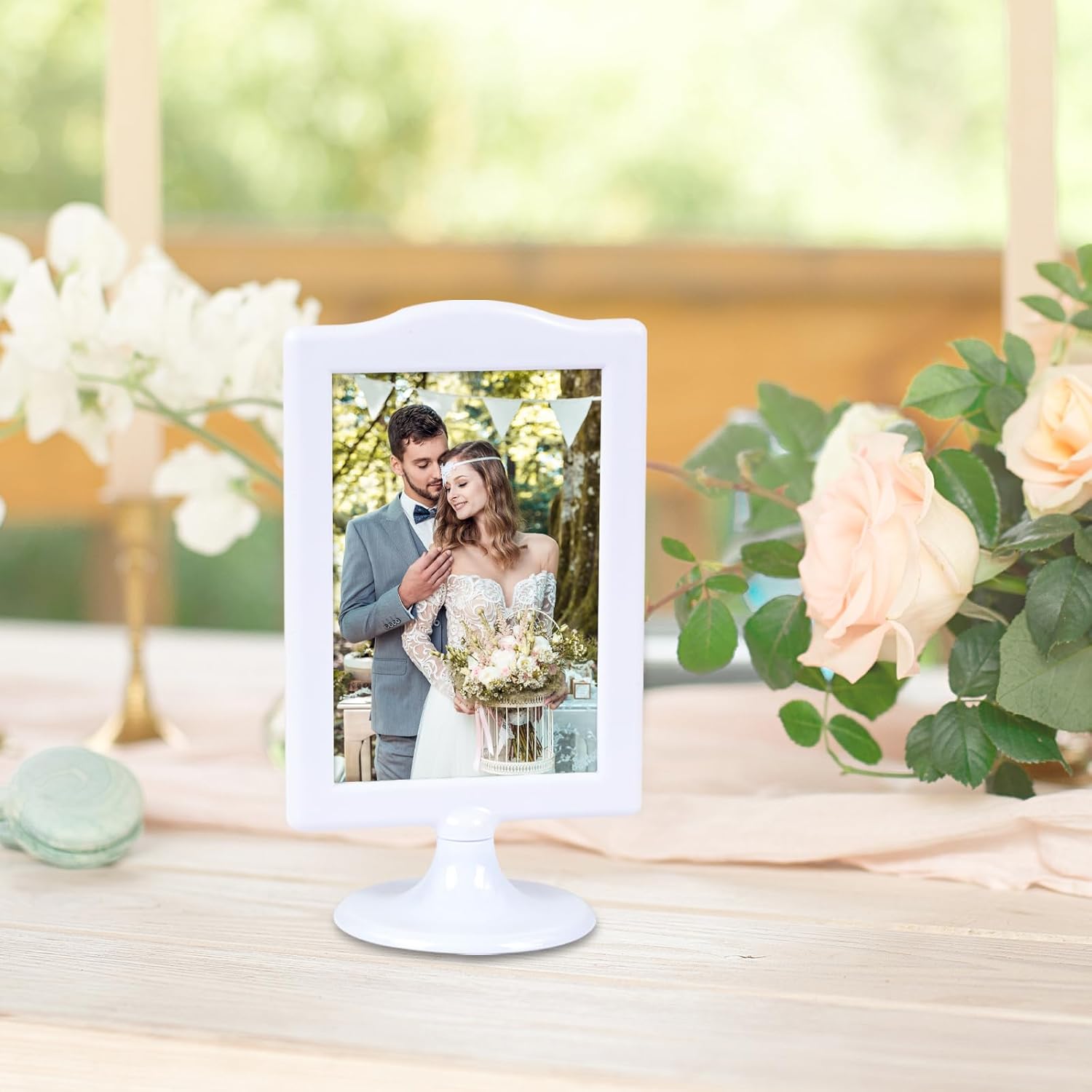 10 Pack Double Sided Standing Picture Frames, 4x6 Inch Picture Frame White Plastic Photo Frame Bulk Tabletop Display Holder Stand for Wedding, Table Number, Menu
