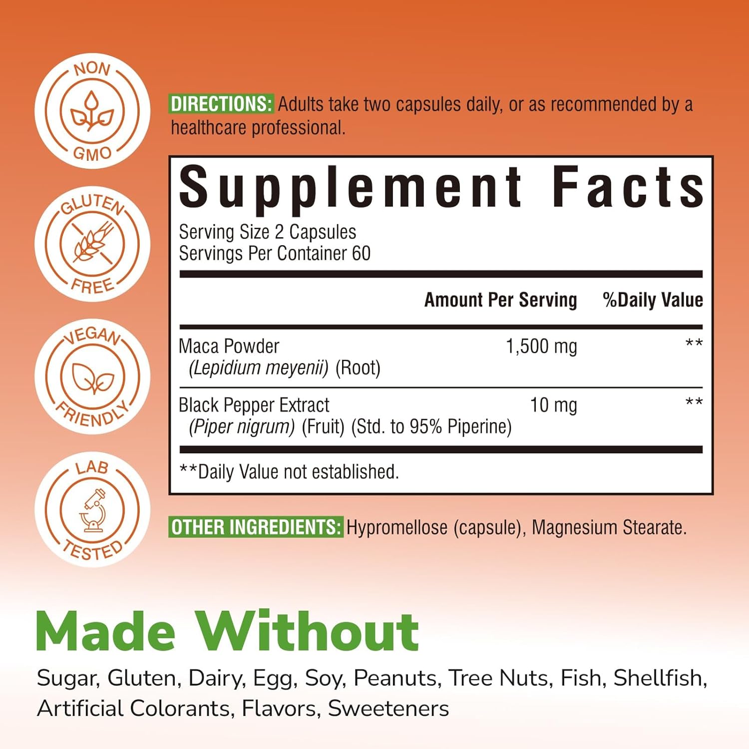 Maca Root Capsules for Women & Men, 1500 mg Maca Root Per Serving, with Black Pepper for Max Absorption, 95% Piperine, Vitality, Mood, Metabolic Support, 120 Capsules - Image 2