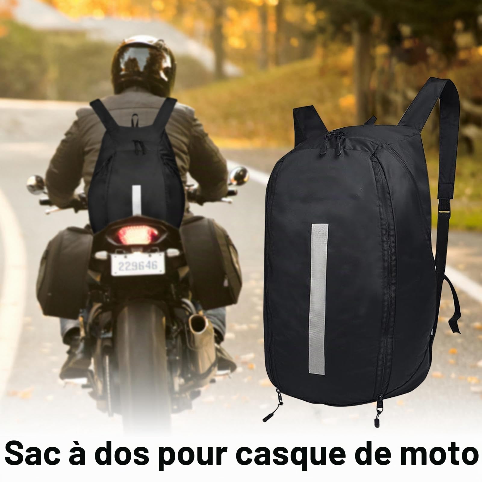 Sac à dos pour casque de moto imperméable - Sac de rangement | Grande capacité - Sac de voyage noir léger pour moto, vélo, camping, sports de plein air et trajets