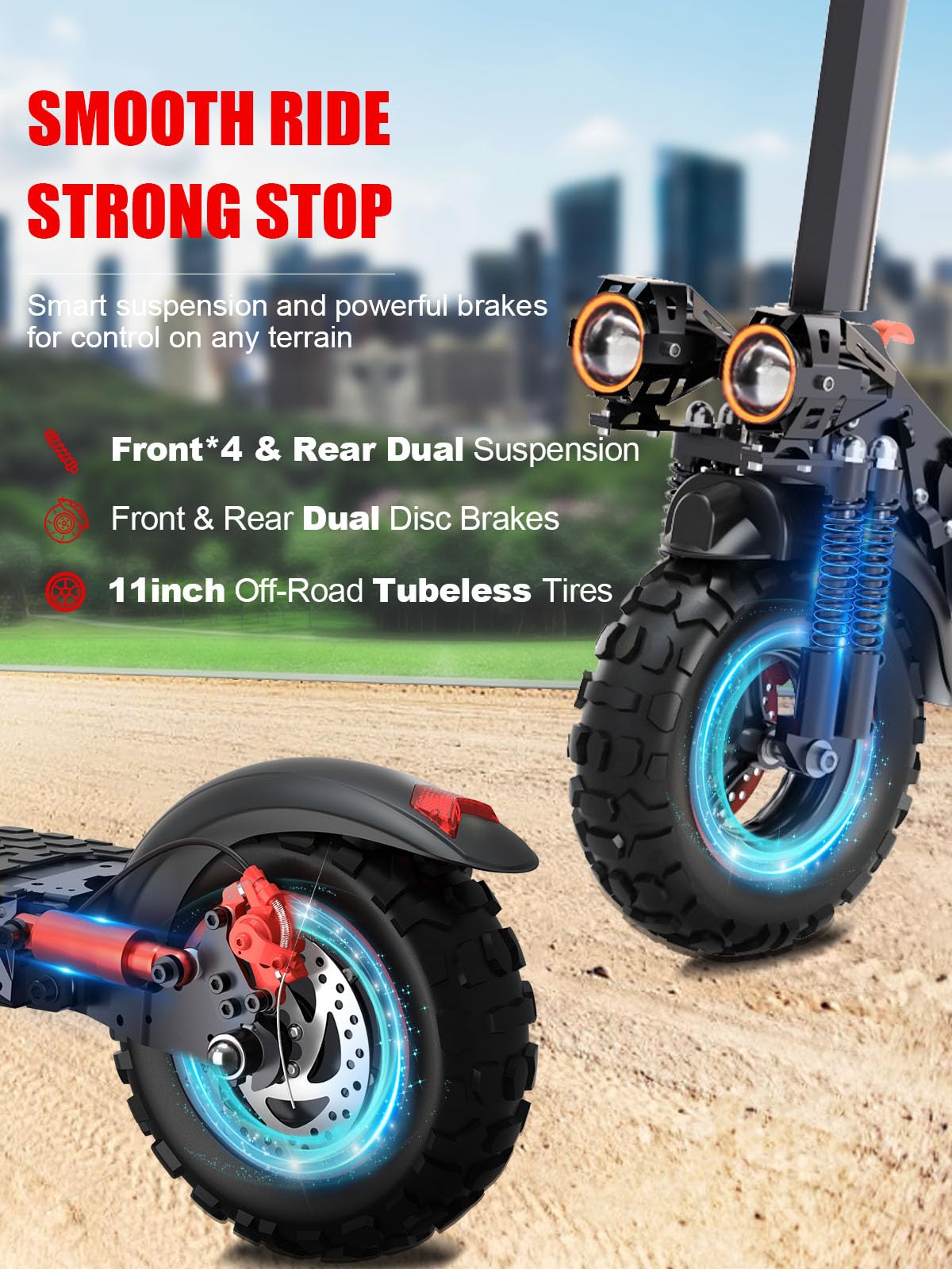 11" Monopattino Elettrico Adulto Scooter - 48V 18Ah 45-55KM di Autonomia monopattino elettrico adulti Off road monopattino elettrico Pieghevole e Smorzamento Della Molla Carico Massimo 150KG