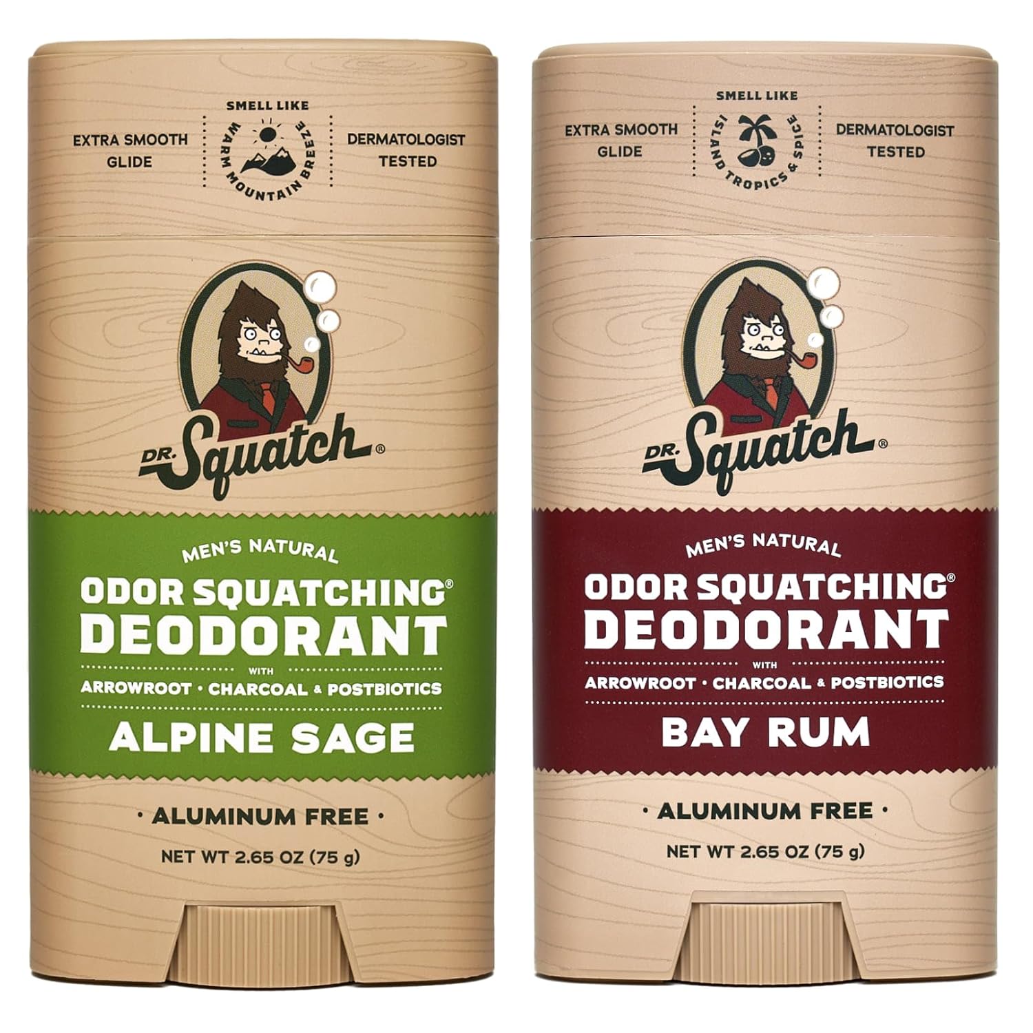 Dr. Squatch Natural Deodorant for Men – Odor-Squatching Men’s Deodorant Aluminum Free – Alpine Sage + Bay Rum (2.65 oz, 2 Pack)
