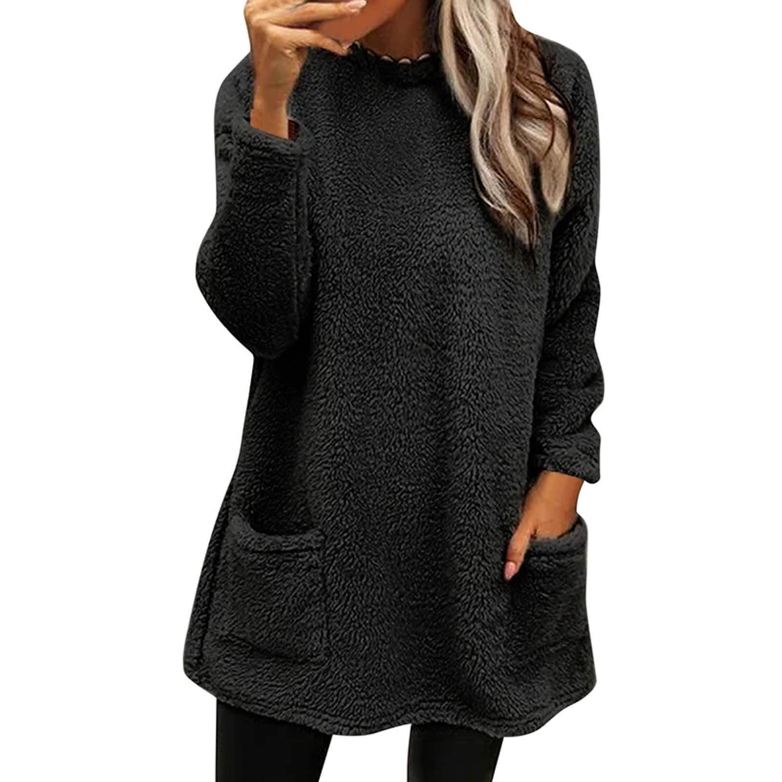 Maglione lungo in pile, per adolescenti, ragazze, maglione invernale a maniche lunghe, in tinta unita, felpa con cappuccio