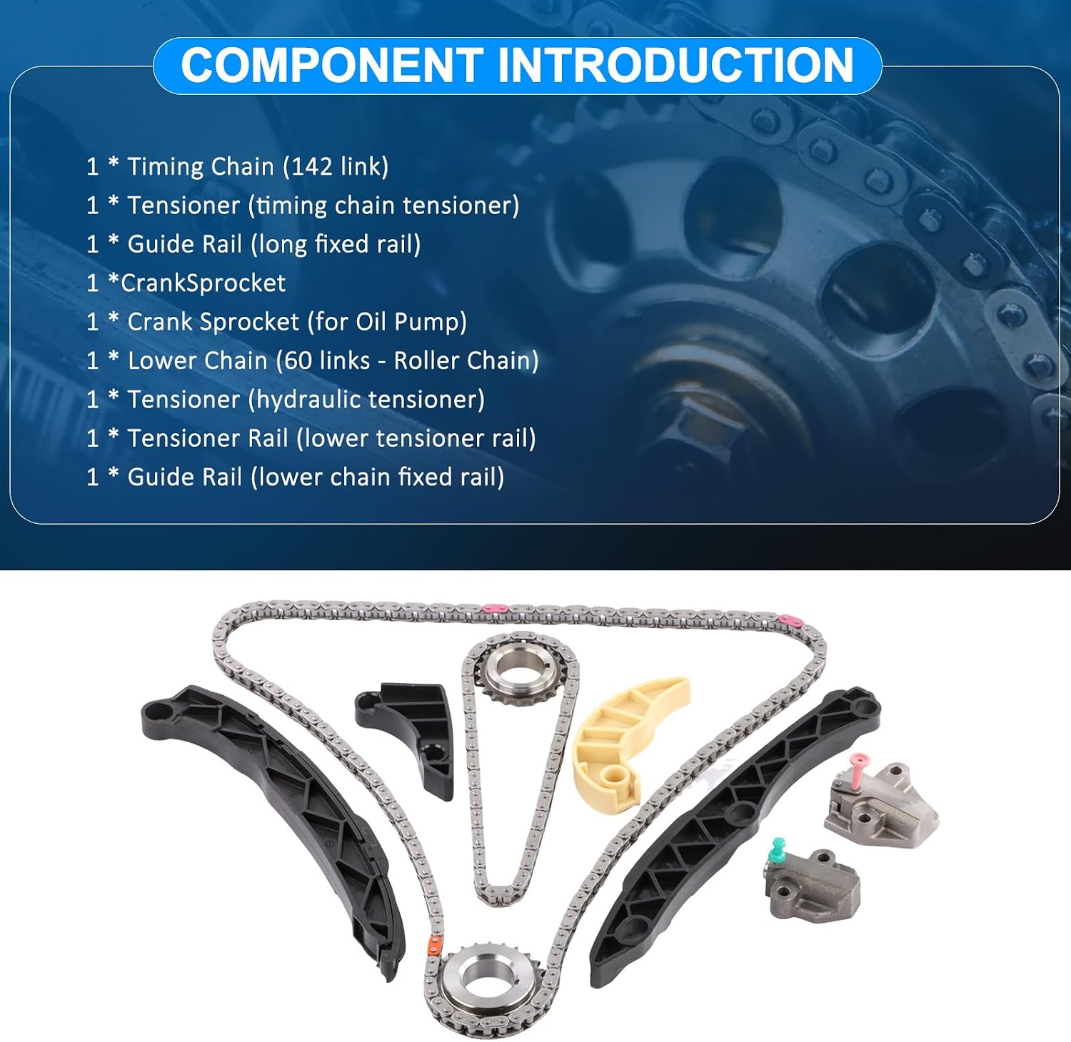 Timing Chain Kit with VVT Gear 24431-2G101 for 2010-2014 Hyundai Sonata 2011-2014 Kia Optima 2.4L G4KH G4KC Engine Direct Fit