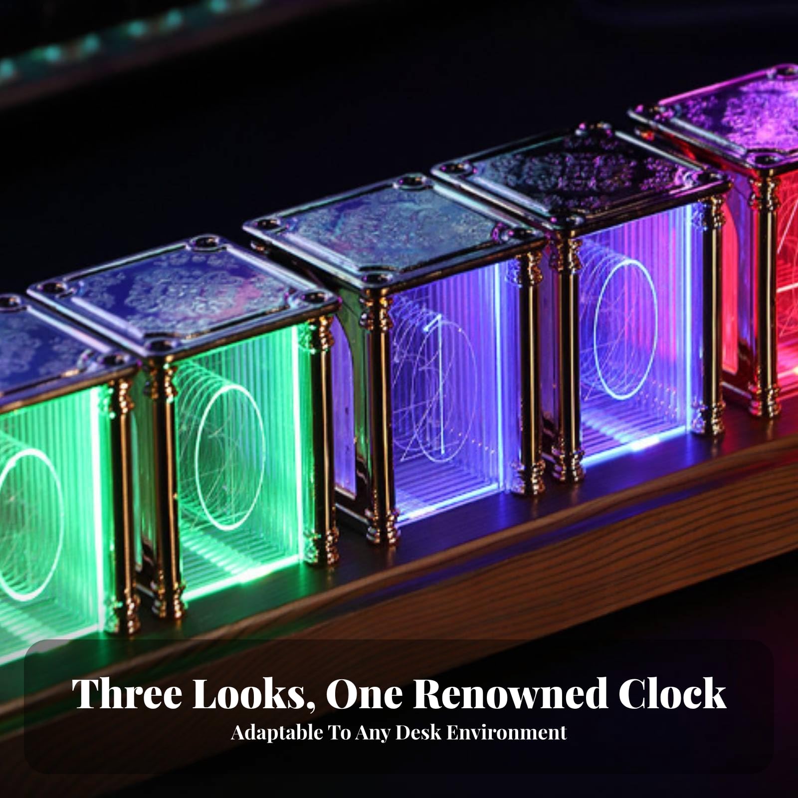 Horloge avec Éclairage RGB Multicolore , Grain De Noyer Noir , 28x6.5x9cm