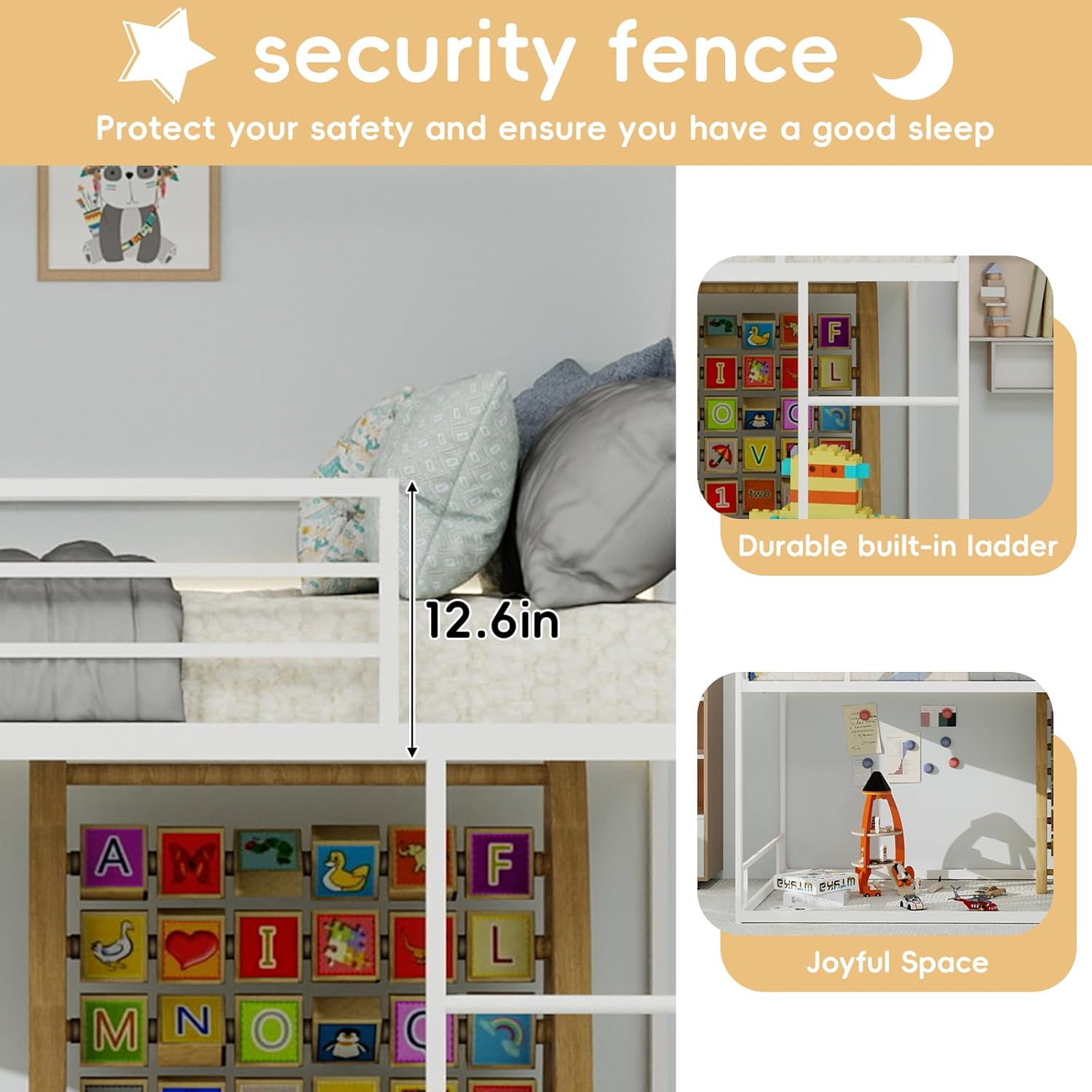 Bunk Beds for Kids, Twin Size Bed Frame, loft Bed Twin Size, with Noise Reduction, Safety Guardrail, No Need for Box Spring