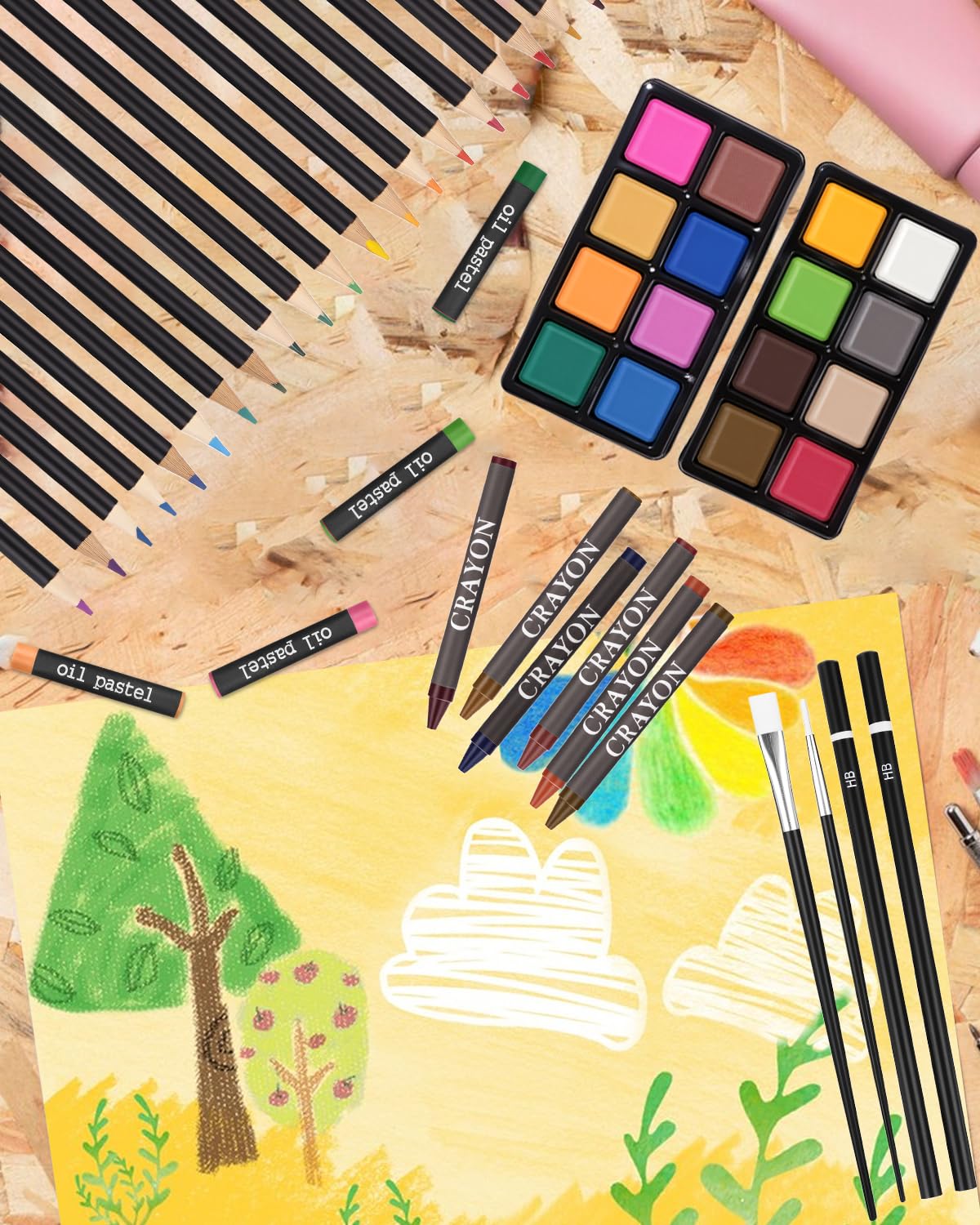 Malette Dessin, 140 Pièces Kit Dessin Enfant Adultes, Sets de Dessin, Mallette de Coloriage, Crayons de Couleur, Aquarelle, Pastels,Brun