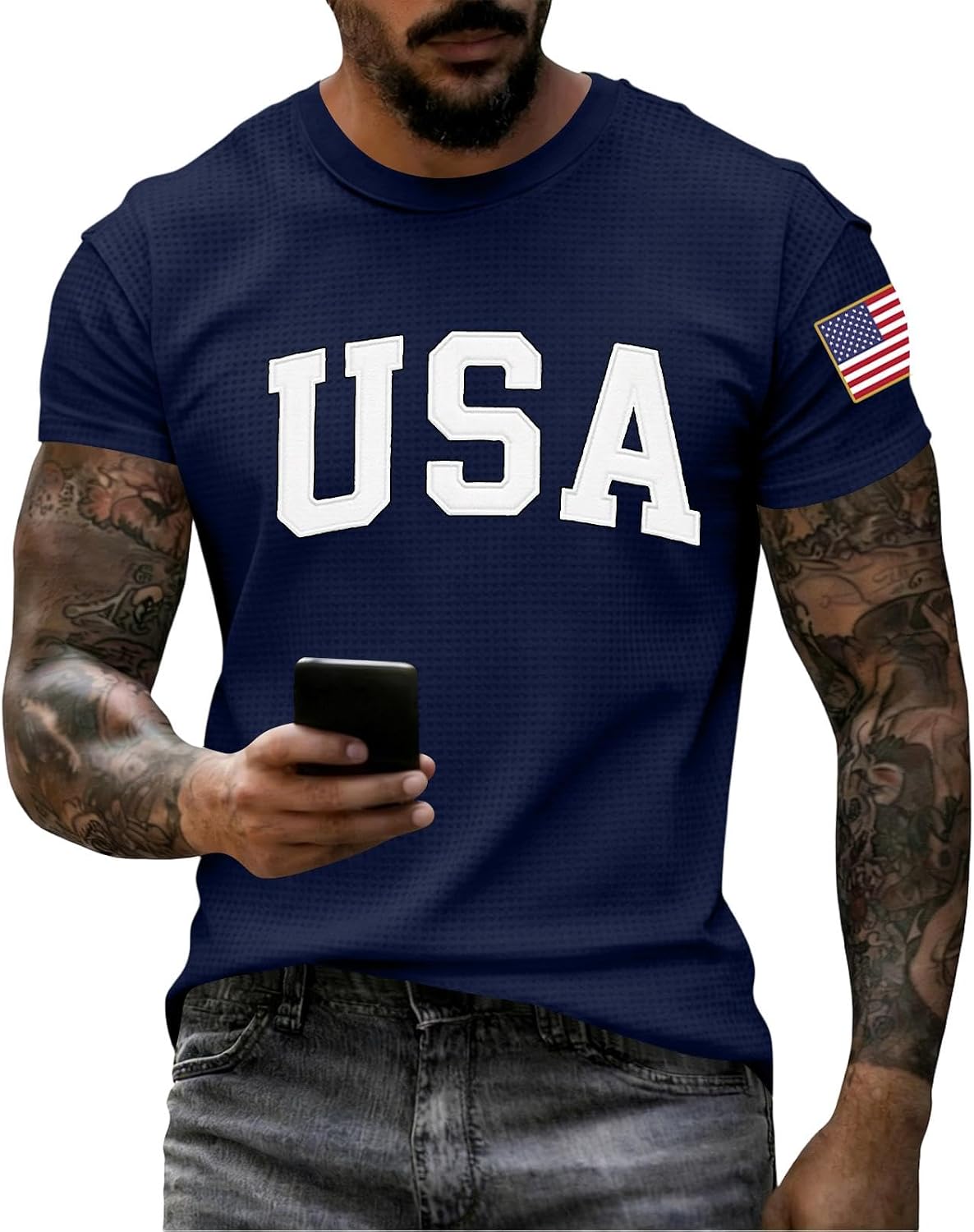 RTRDE Men's Patriotic Graphic T Shirts Short Sleeve USA Flag Print Summer Casual Athletic Workout Shirt, S-4XL