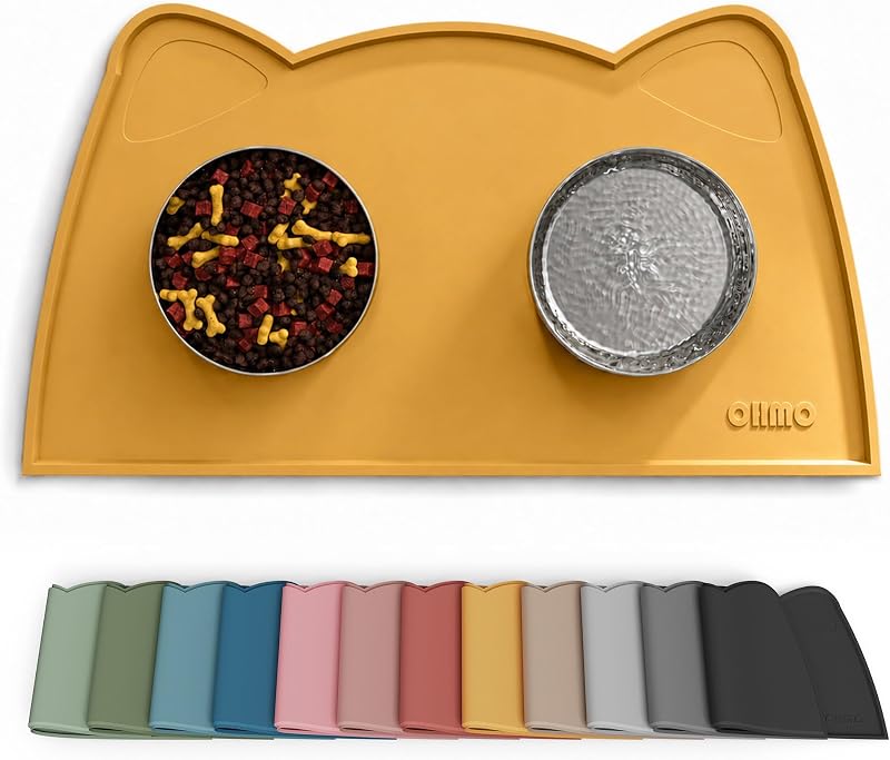 Tapete de Silicone para Comedouro de Gatos OHMO, Antiderrapante e Flexível, Honey, 46,0 x 25,0 cm