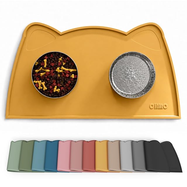OHMO Alfombras para Comederos Perros y Gatos, Impermeable,(Miel, 46x25cm), Alfombrilla Silicona de Mascota