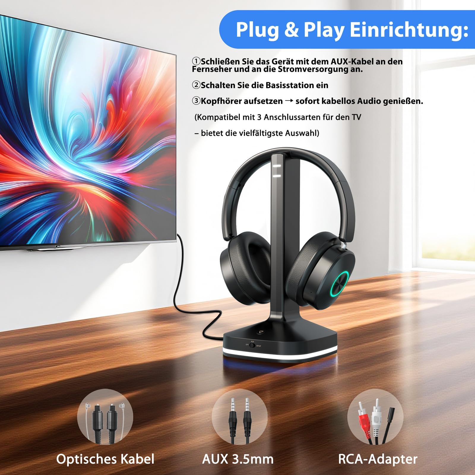 Earbay Kopfhörer für Fernseher, TV Kopfhörer kabellos mit Sender-Ladestation