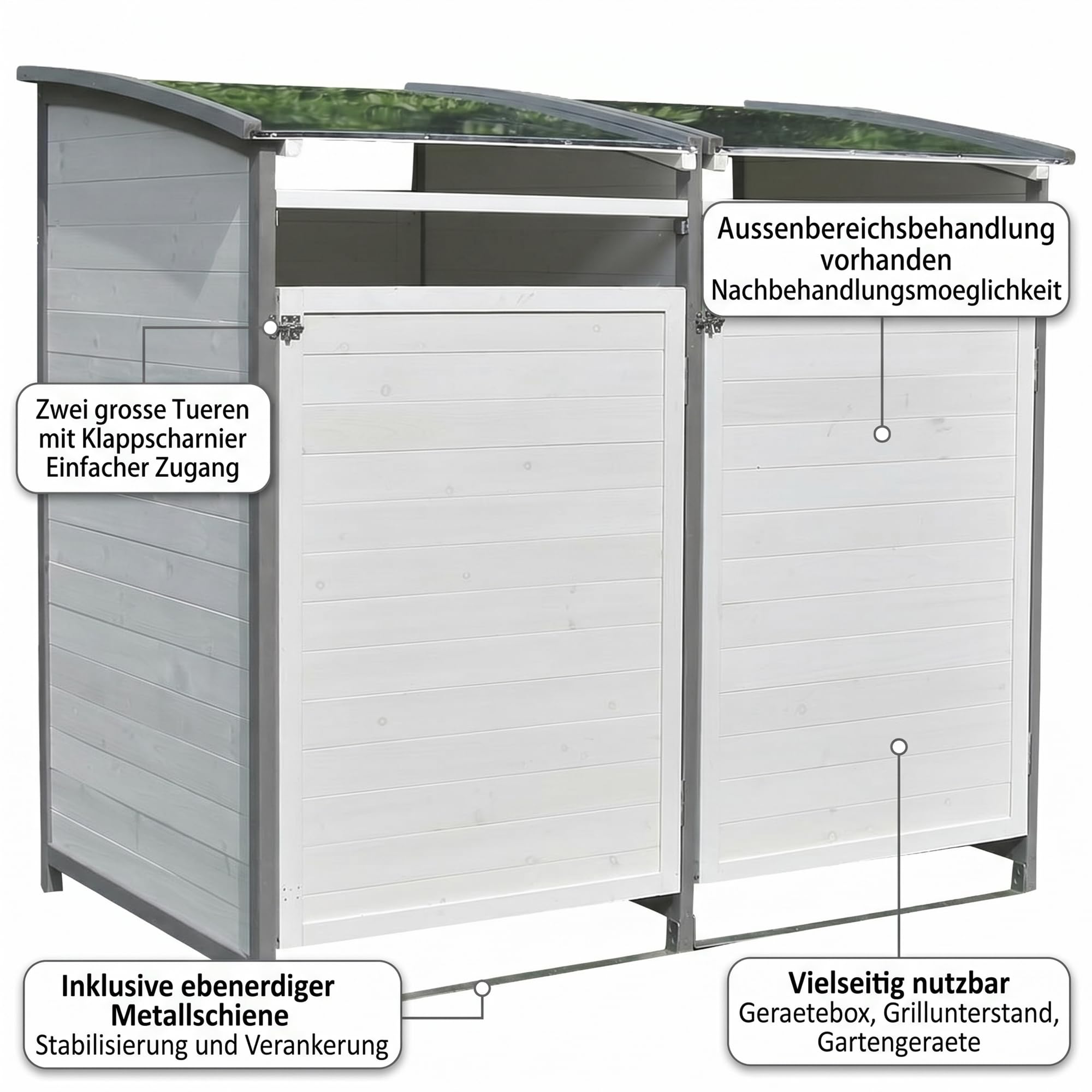 Mucola Mülltonnenbox 240 L aus Holz in Anthrazit/Weiß – stabile Mülltonnenverkleidung mit Rückwand für 1 Tonne – wetterfeste Tonnenbox 140 × 85 × 127 cm für Garten & Einfahrt