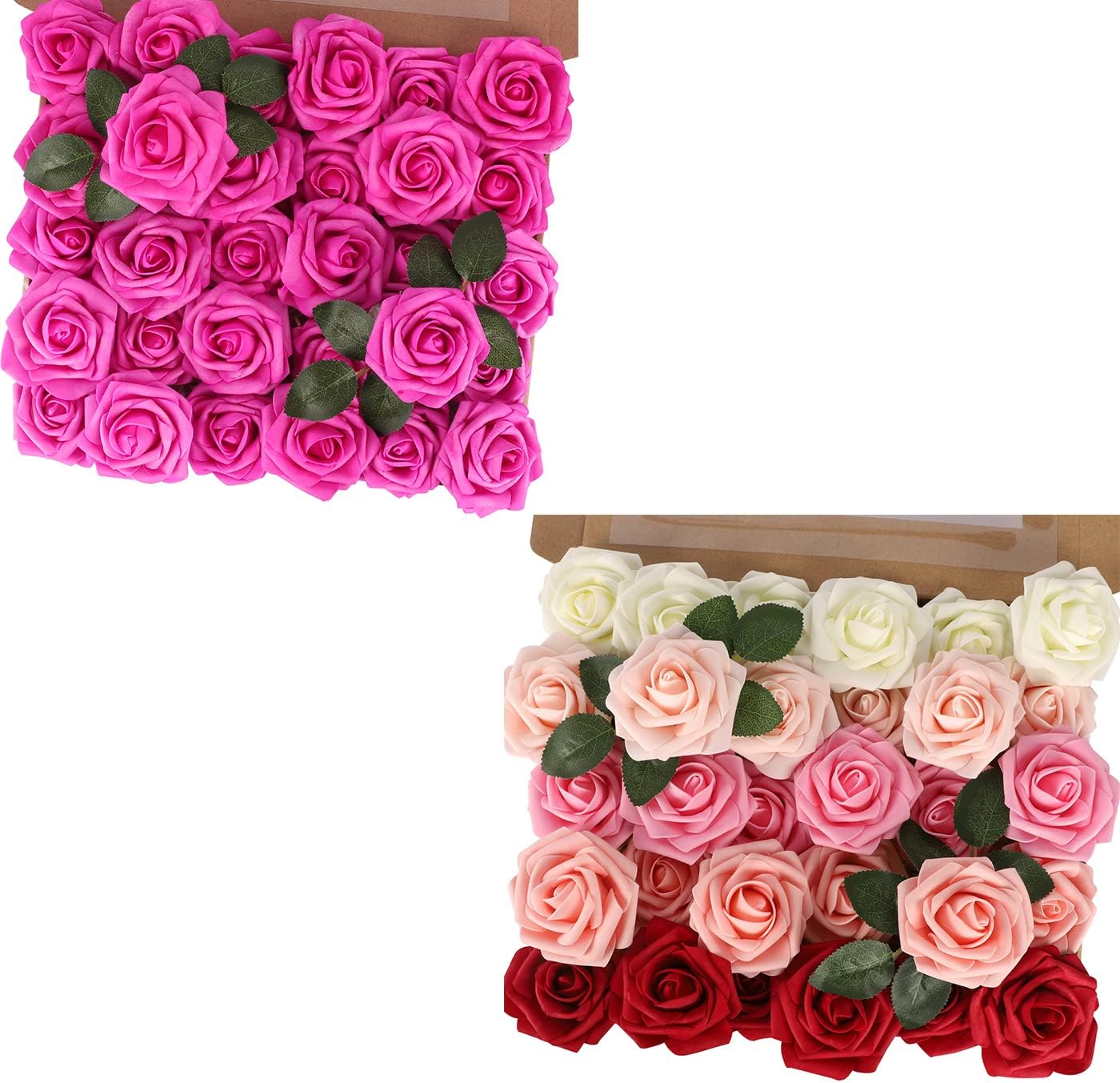 MACTING Artificial Rose Flowers, Real Touch for DIY, Bouquets, Wedding Party, Baby Shower, Home, Christmas Tree Decoration, 60 Pieces