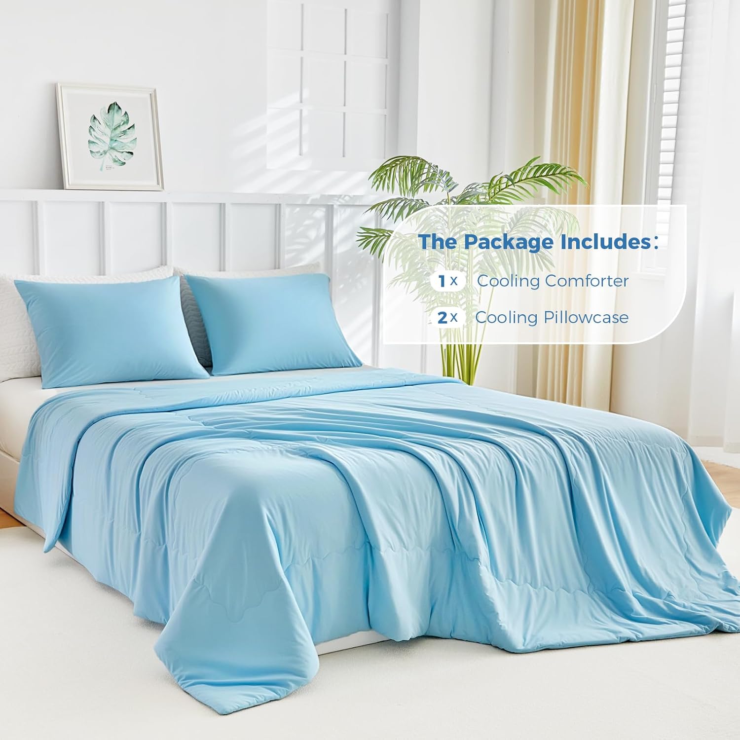 Tokokimo Cooling Comforter Set King Size with 2 Pillowcases, Blue Temperature Regulating & Lightweight Blanket for Hot Sleepers Night Sweats, 104x90 Inches, Soft Bedding for Summer, Machine Washable