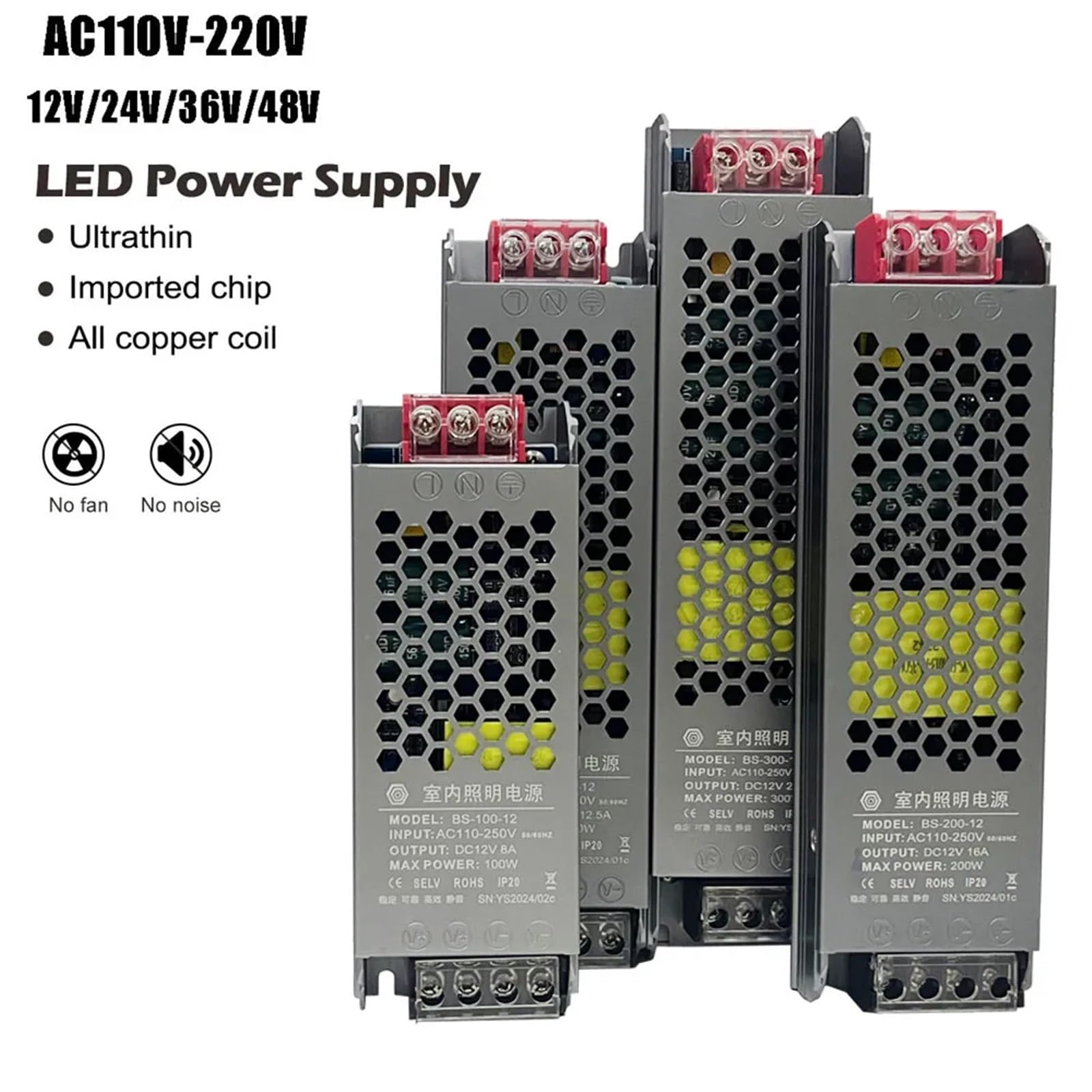 Dünnes Schaltnetzteil DC12V 24V 36V 48V 60W 120W 300W AC 110V-240V Quellenadapter 1St(24V,100W)