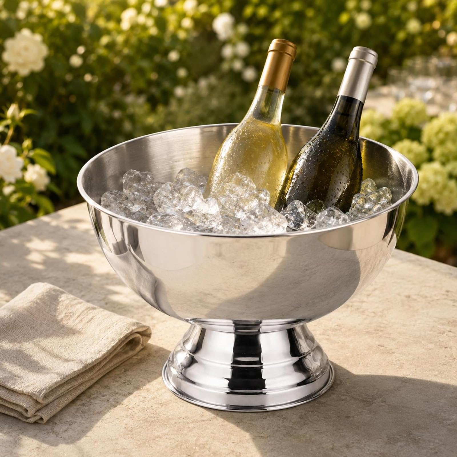 Secchiello per Champagne Secchiello Ghiaccio Ciotola Vino Birra in Acciaio Inox Struttura Robusta Base Pedestallo Stabilità Elegante Adatto per Banchetti Matrimoni Compleanni, Oro Rosa