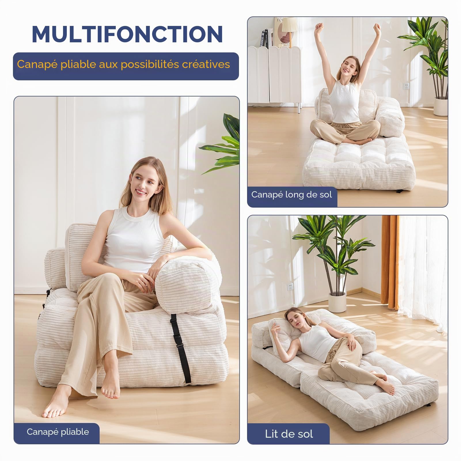 MAXYOYO Canapé-lit Pliable en Velours côtelé Convertible avec Coussin - 160 x 80 cm - Canapé lit Confortable pour Chambre à Coucher, Salon