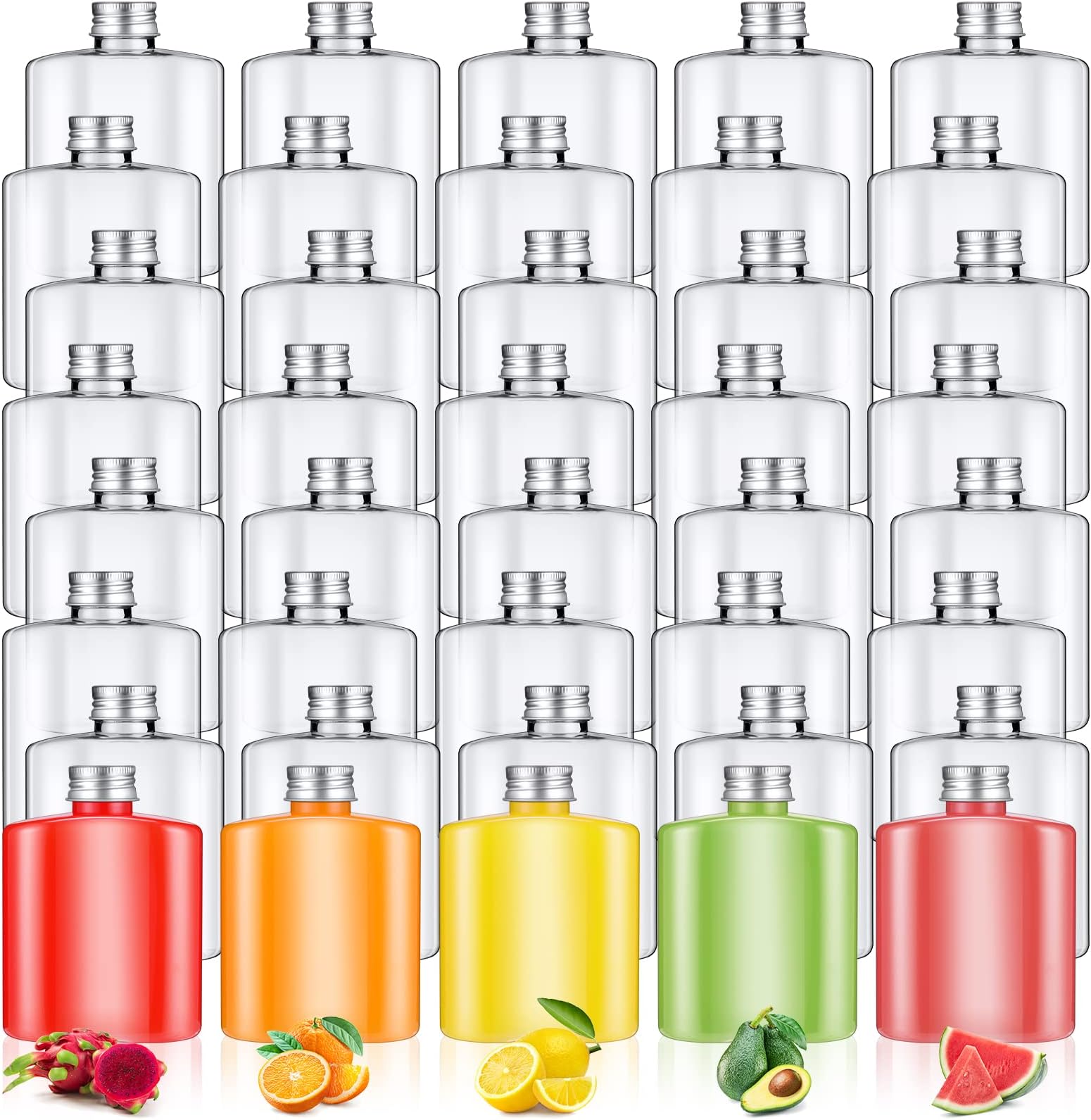 Norme 30 Pcs Plastic Bottles Bulk with Caps 8.5 oz Small Reusable Disposable Juice Bottles Empty Clear Beverages Drink Containers Water Flask Mini Fridge Containers for Juicing Smoothies Milk