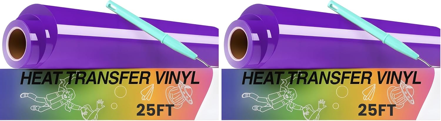 HTVRONT HTV Roll Heat Transfer Vinyl - 12" x 25ft Purple Iron on Vinyl for T-Shirts, Easy to Weed & Transfer HTV Vinyl - Compatible with All Cutting Machine (Pack of 2)
