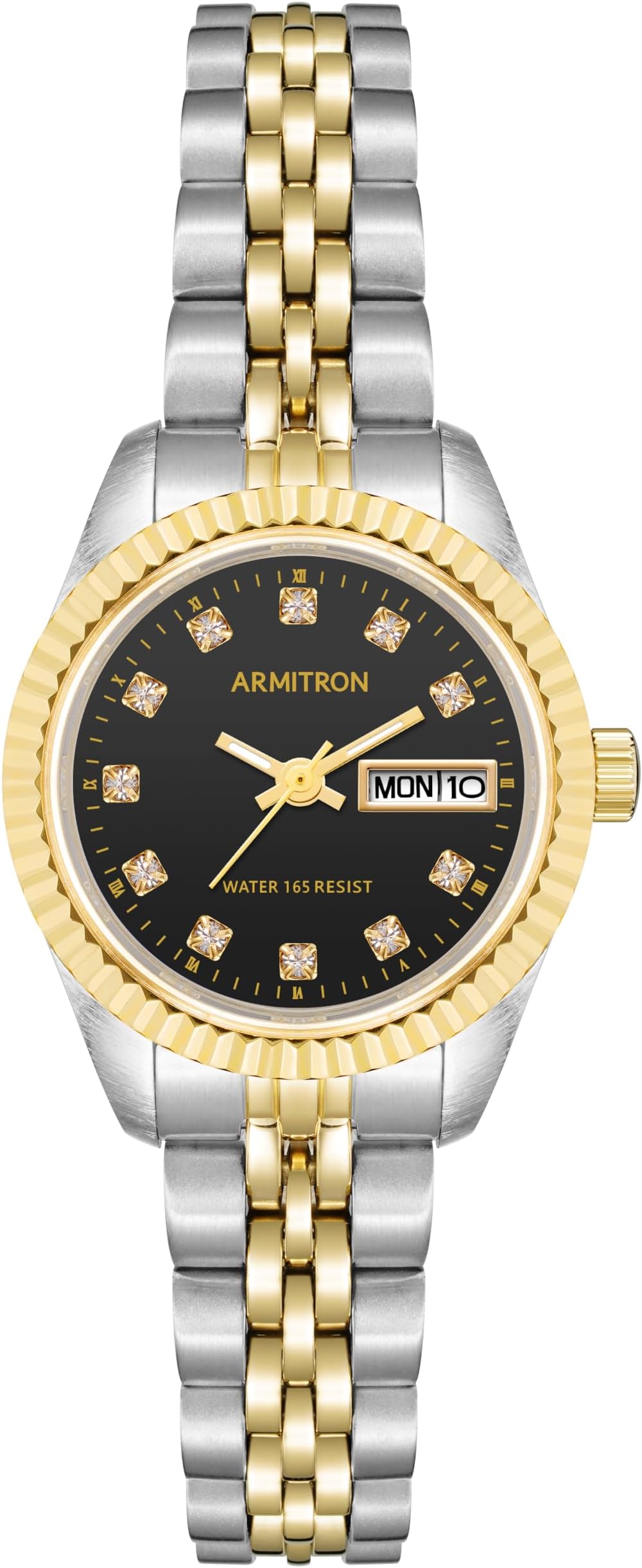 Armitron Women's Day/Date Crystal Accented Dial Metal Bracelet Watch, 75/2475, Two Tone / Black, 75-2475BKTT