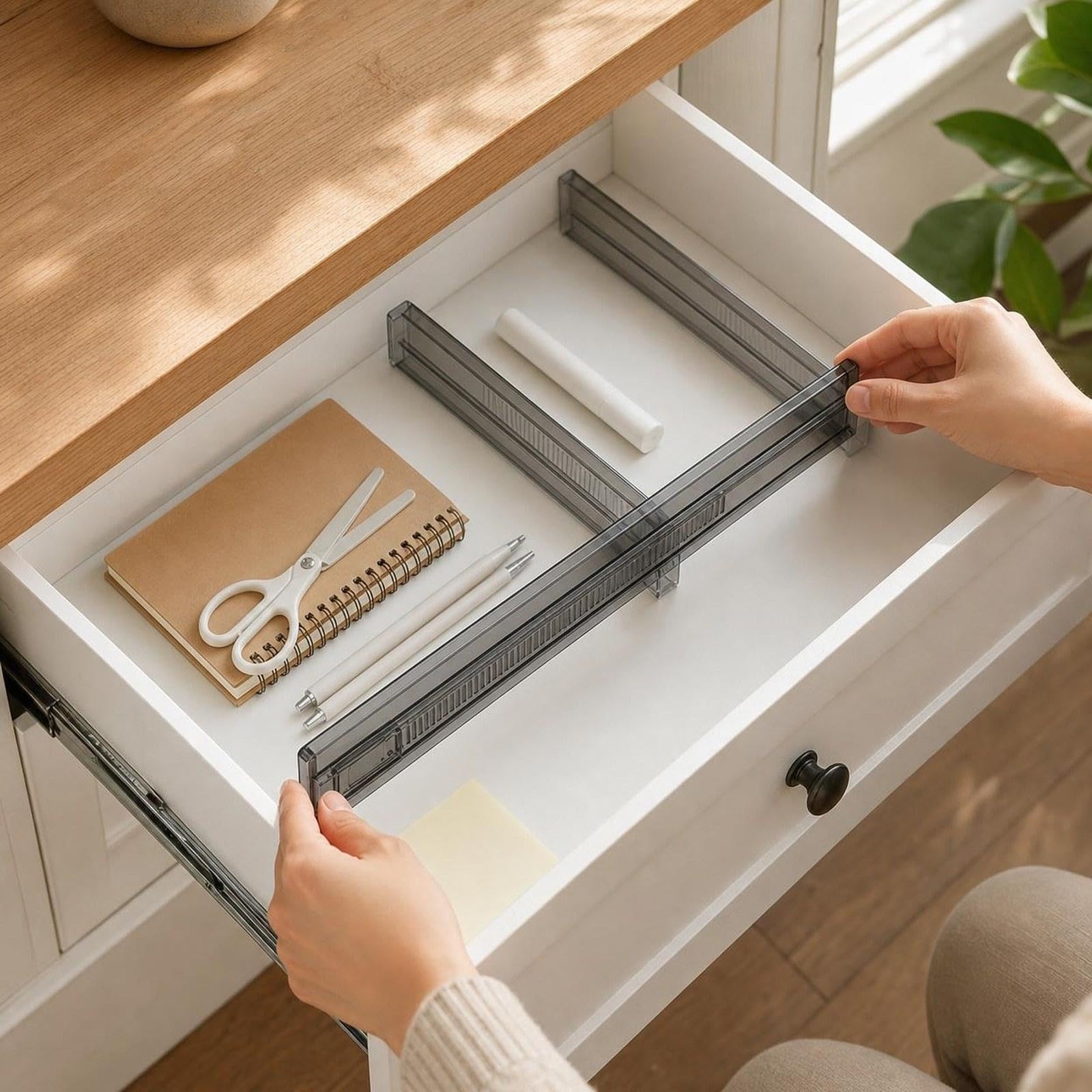 8 Pezzi Divisori per Cassetti Regolabili Organizzazione Cassetti Separatore Design Espandibile Portatile Rimovibile Cuscinetti Antiscivolo Materiale a, Nero Chiaro