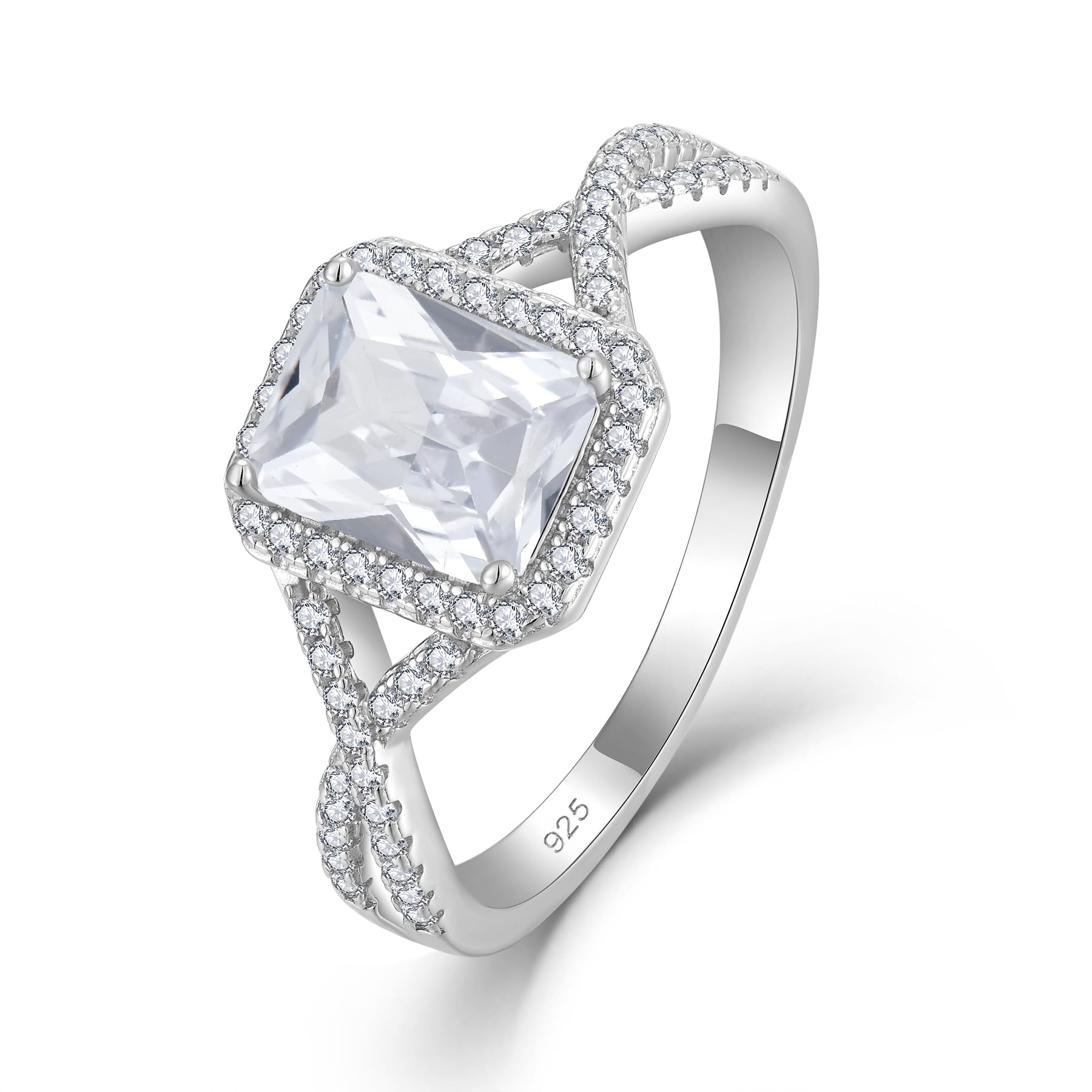starchenie Anillos de plata de ley 925, corte esmeralda, circonitas, anillo de compromiso, anillo de boda con infinito para mujer